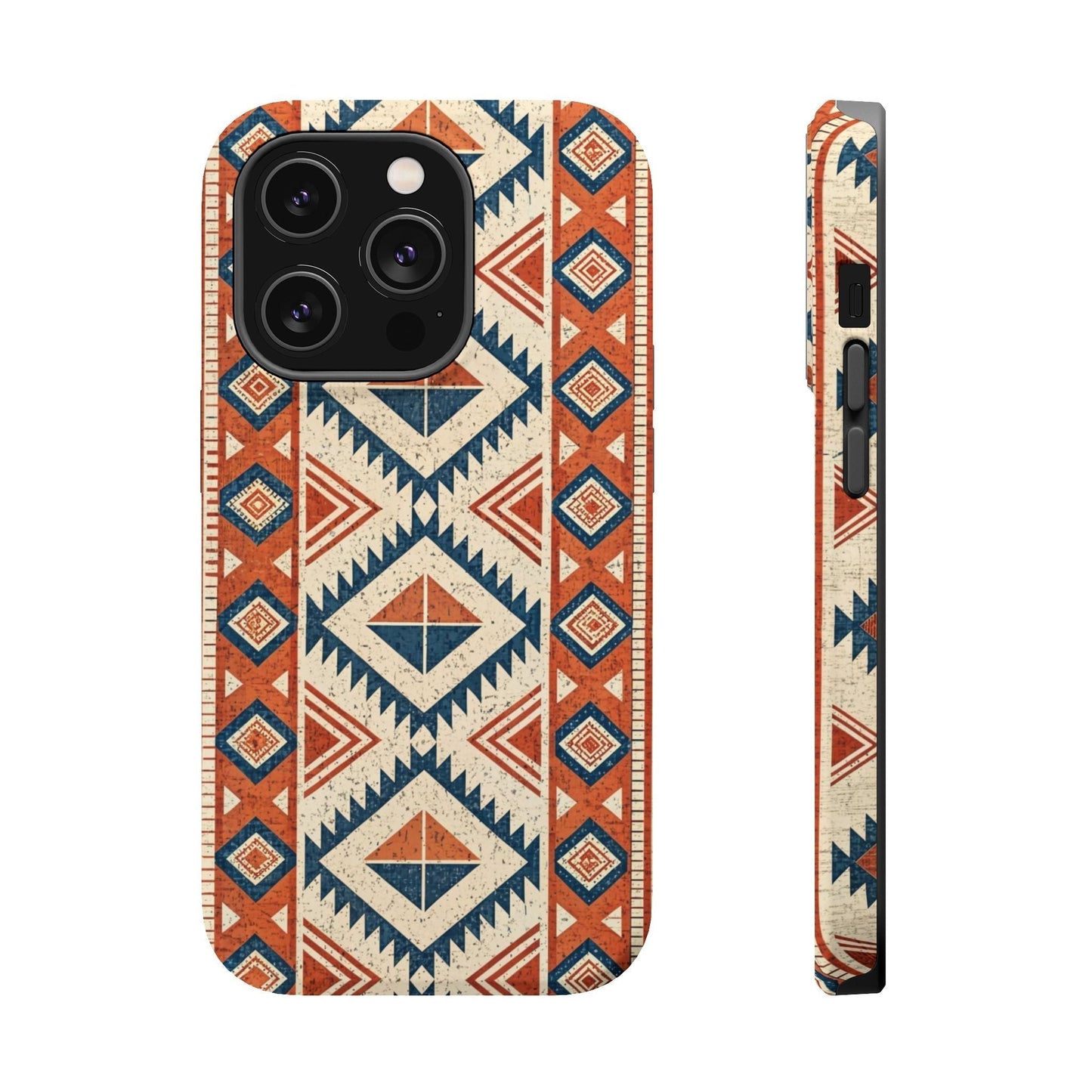 iPhone case with durable dual-layer tribal inspired pattern and MagSafe magnet in matte finish