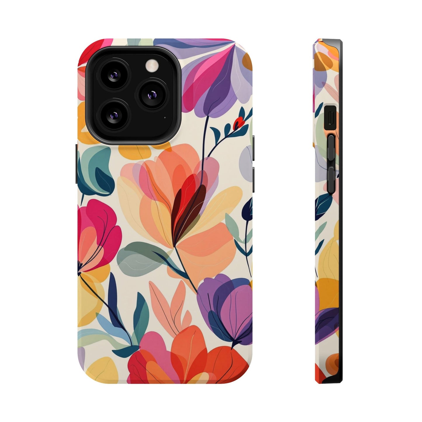 Watercolor floral iPhone case with vibrant multi-color flowers and durable polycarbonate construction