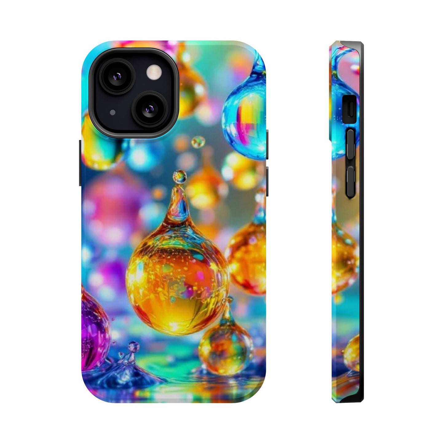 iPhone tough case with vibrant Golden Raindrop Design and MagSafe compatibility