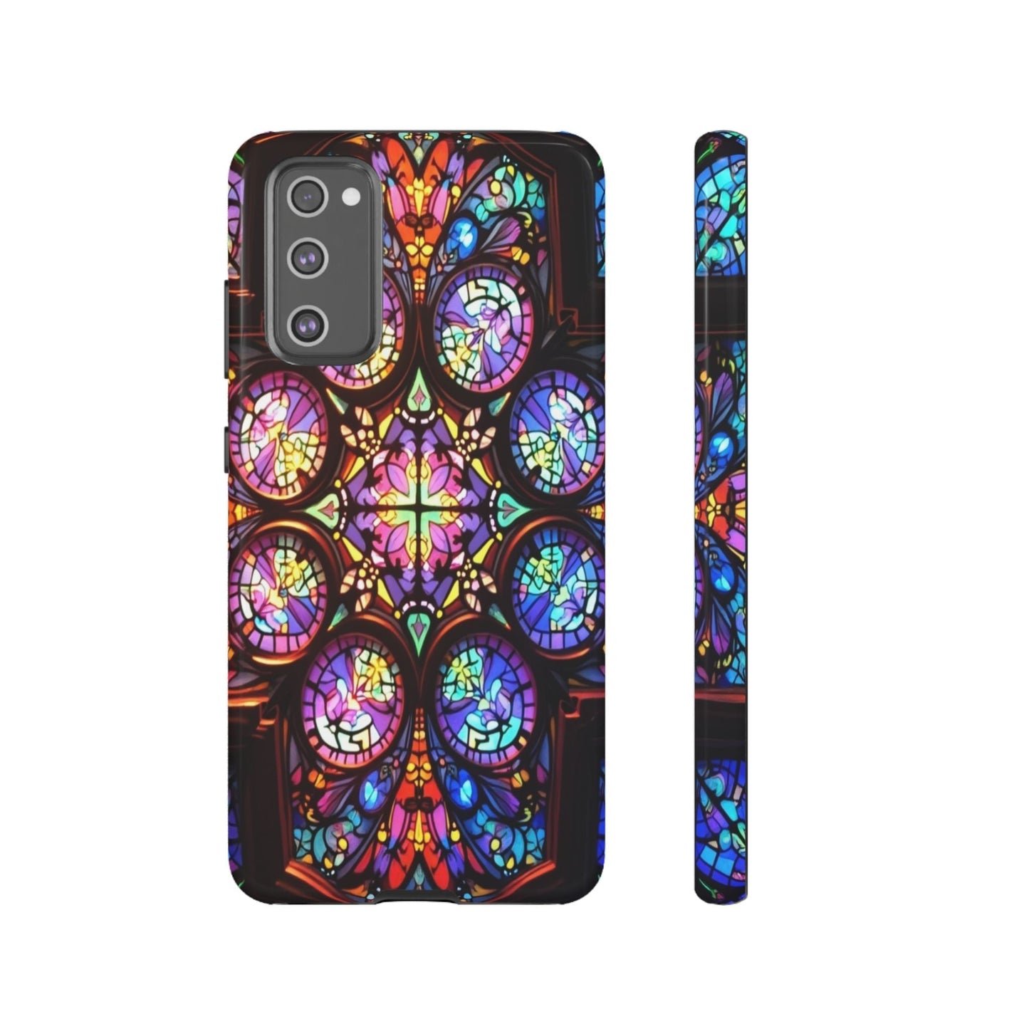 Samsung Galaxy phone case with colorful hypnotic stained glass design, durable and artistic protection
