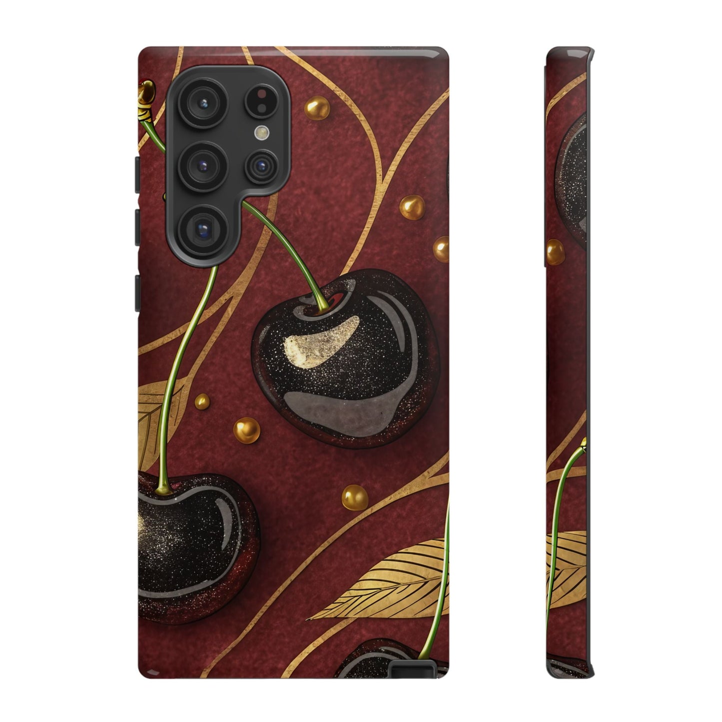 Golden Cherry Samsung Tough Case with 3D cherry design for Samsung phone protection against drops and scratches