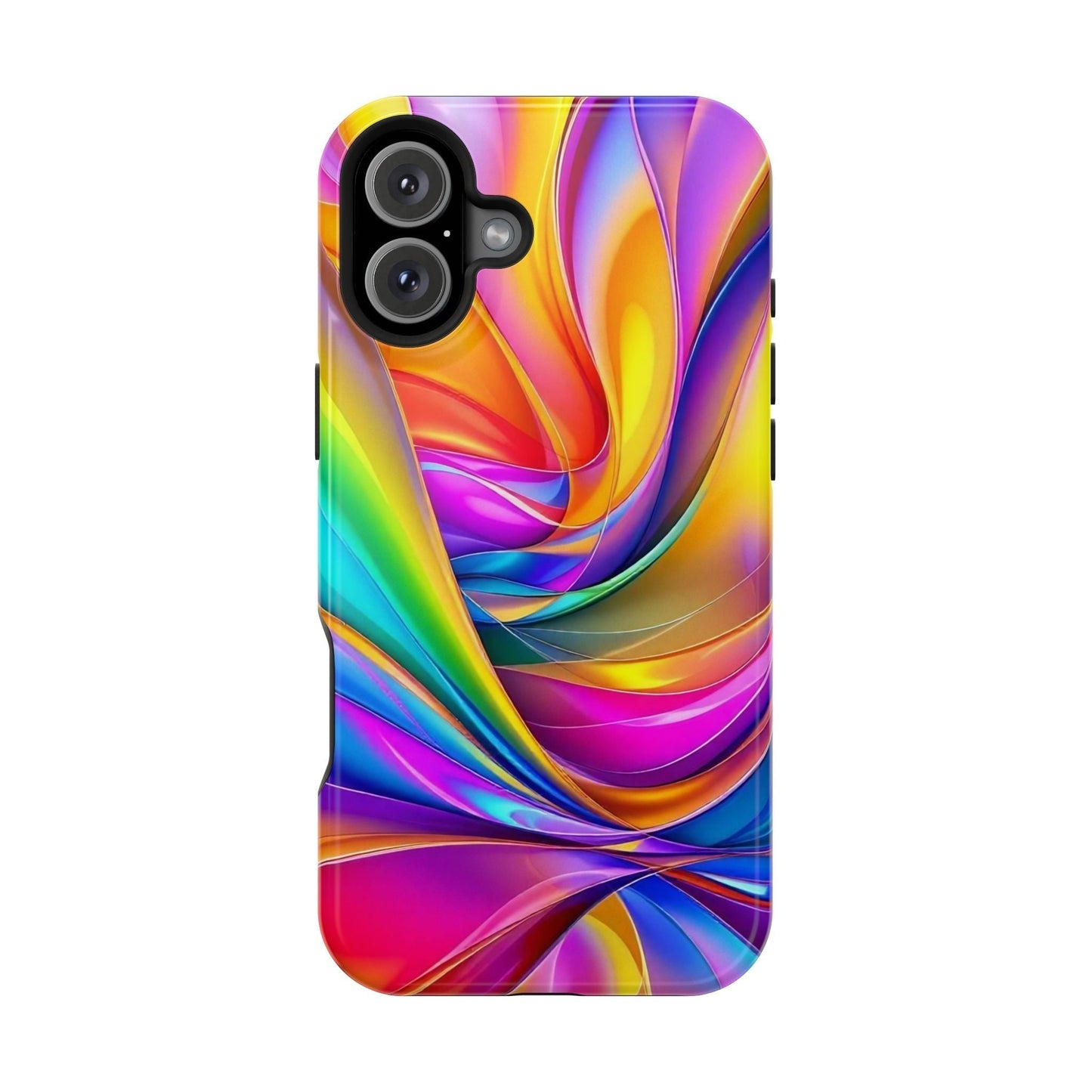 iPhone tough case with vibrant Deconstructed Rainbow Wave abstract design and built-in MagSafe magnet