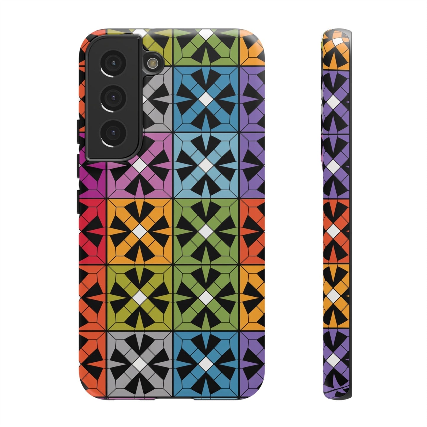 Samsung tough case with rainbow abstract square design, durable and shock-resistant protective phone cover for Galaxy S series