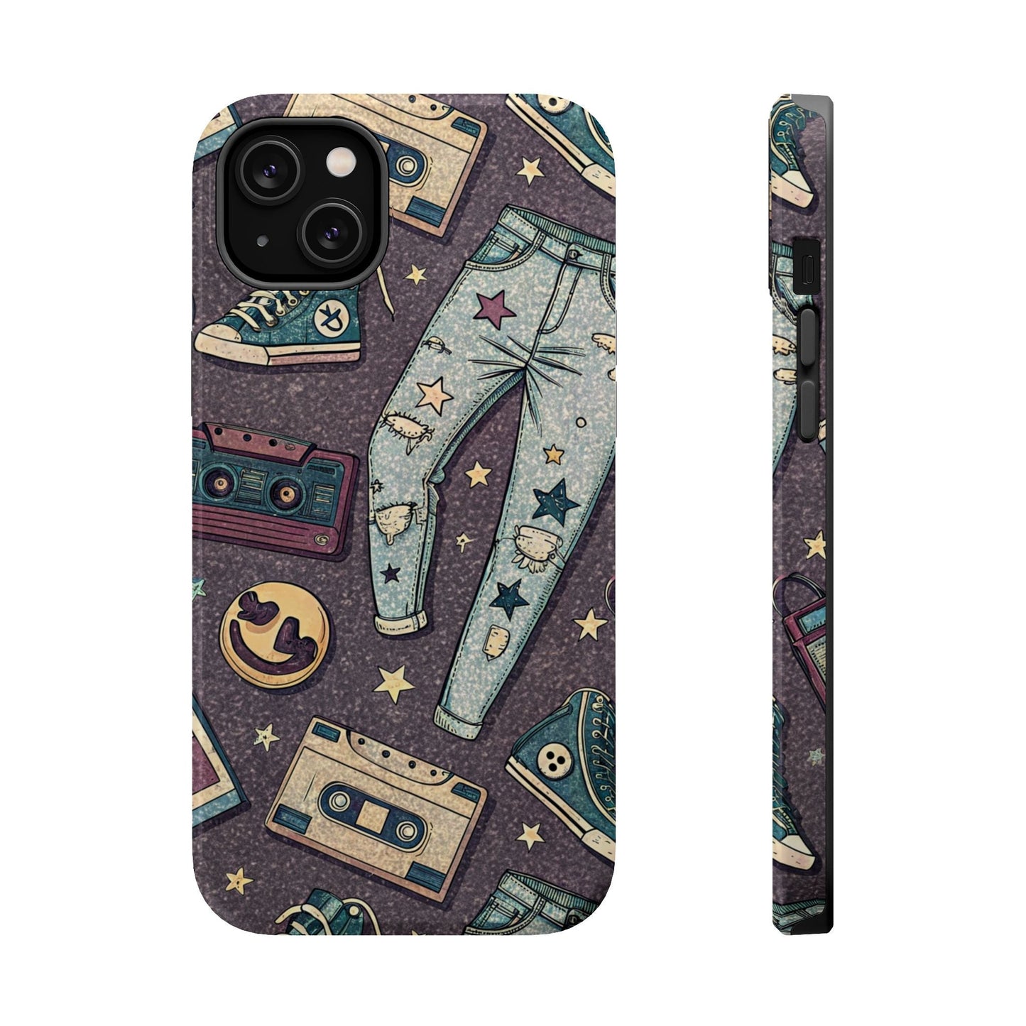 90s grunge cassette tape collage iPhone tough case with ripped jeans and vintage sneakers design