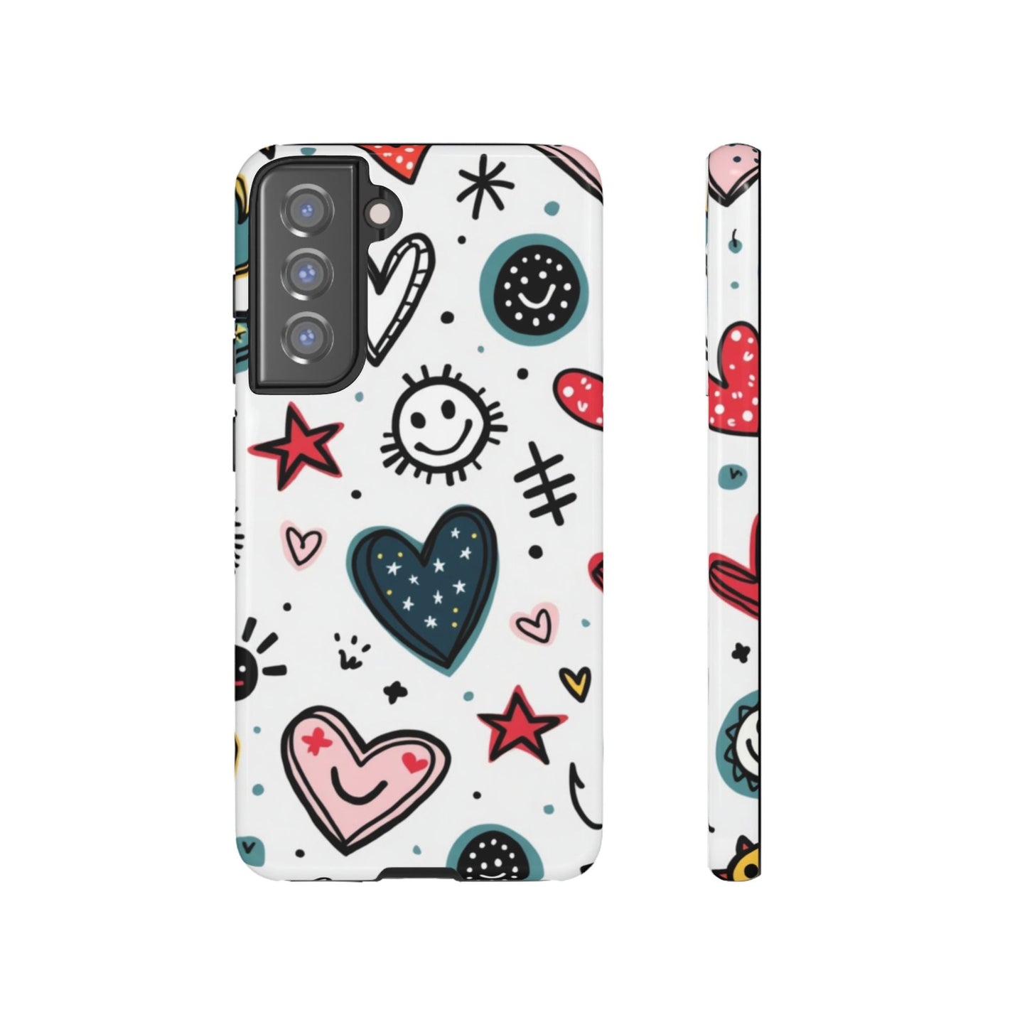 Smiles and Hearts Samsung tough phone case with playful heart and smiley pattern for Samsung Galaxy S series