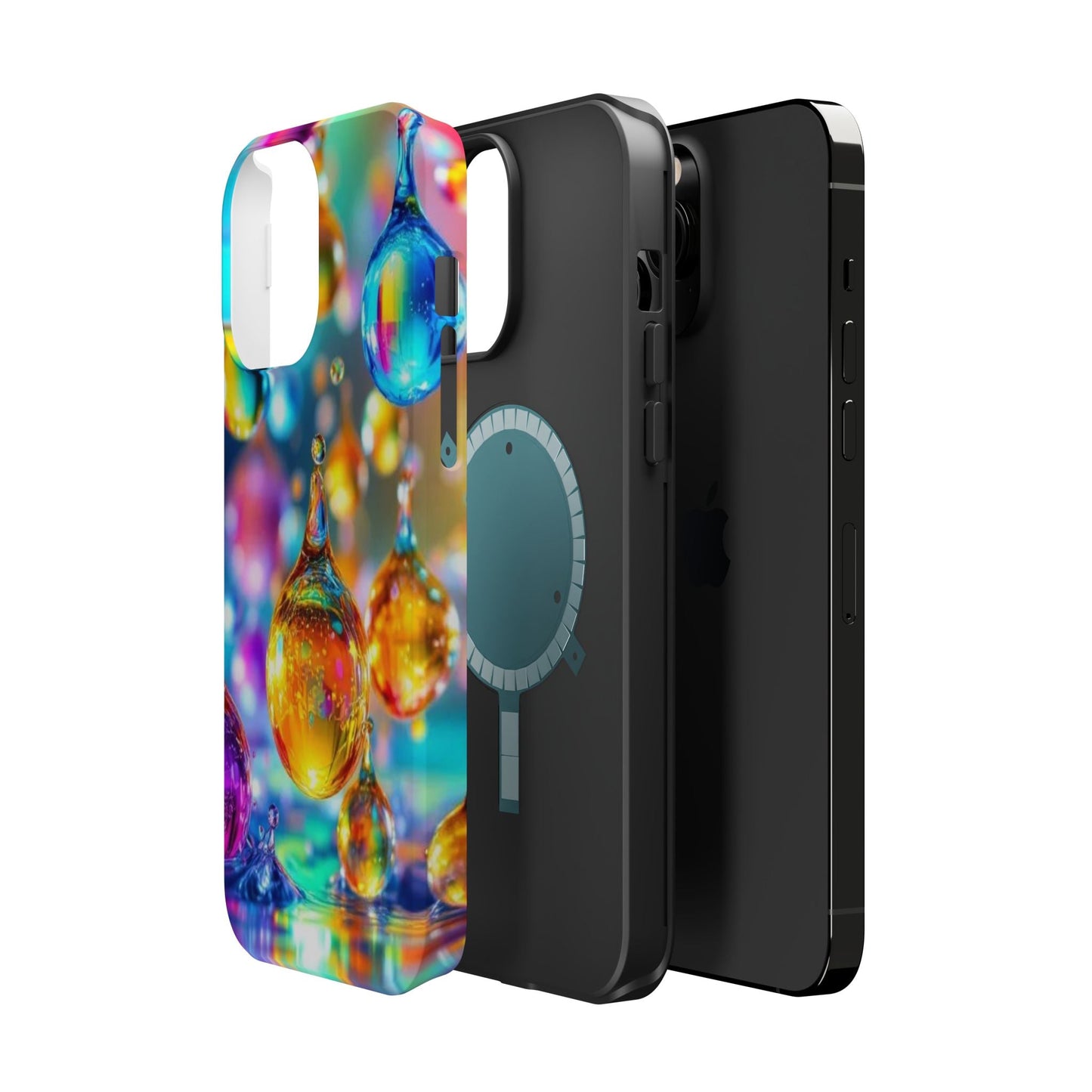 Colorful Golden Raindrop Design iPhone tough case with MagSafe compatibility and dual-layer protection