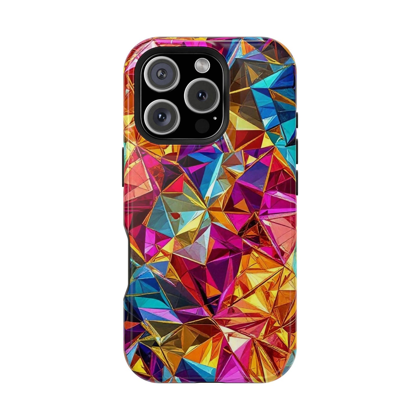 Colorful Rainbow Foil iPhone tough case with geometric prism design and MagSafe compatibility