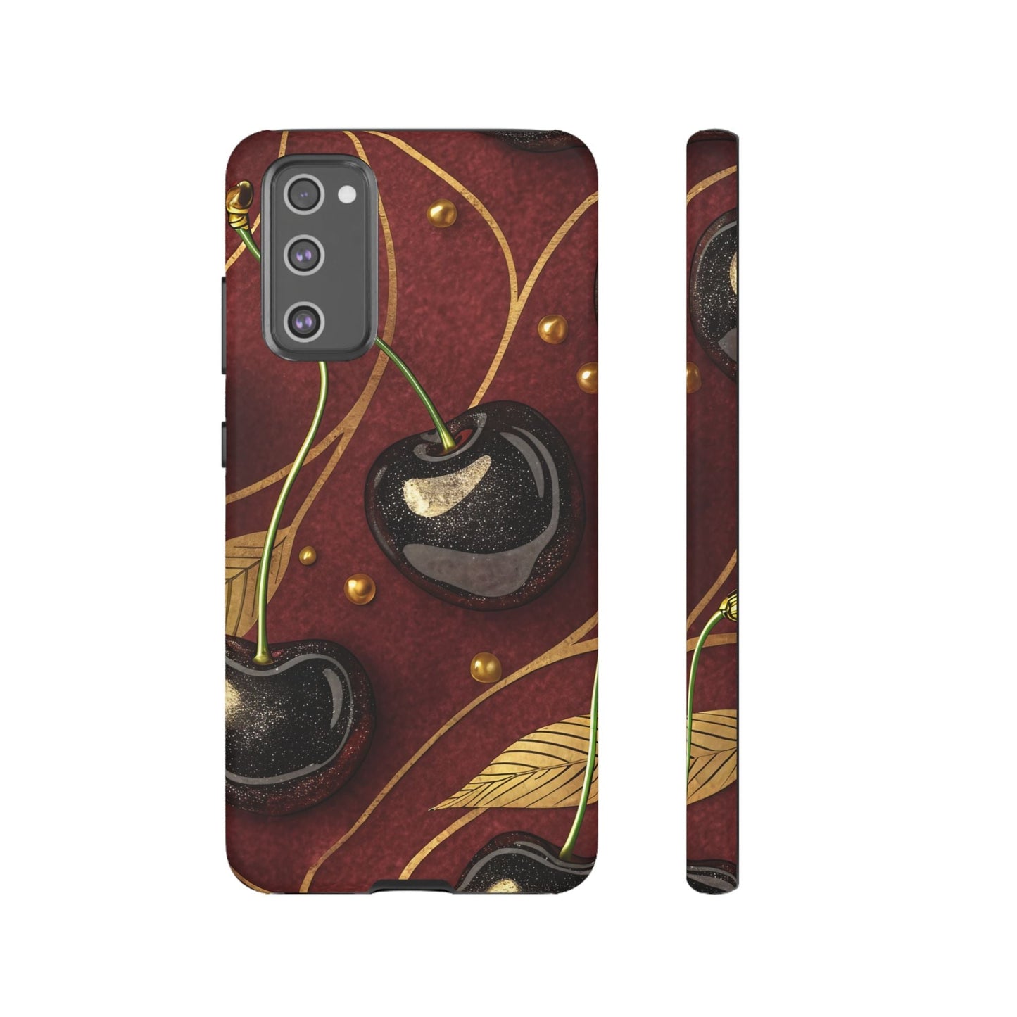 Golden Cherry Samsung tough phone case with vibrant 3D cherry design and durable protection for Galaxy S series phones