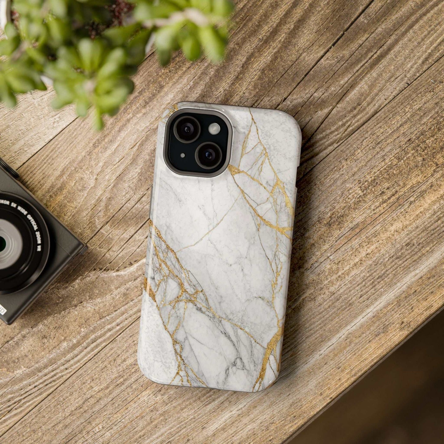 Golden Marble iPhone tough case with durable dual-layer protection and MagSafe magnet