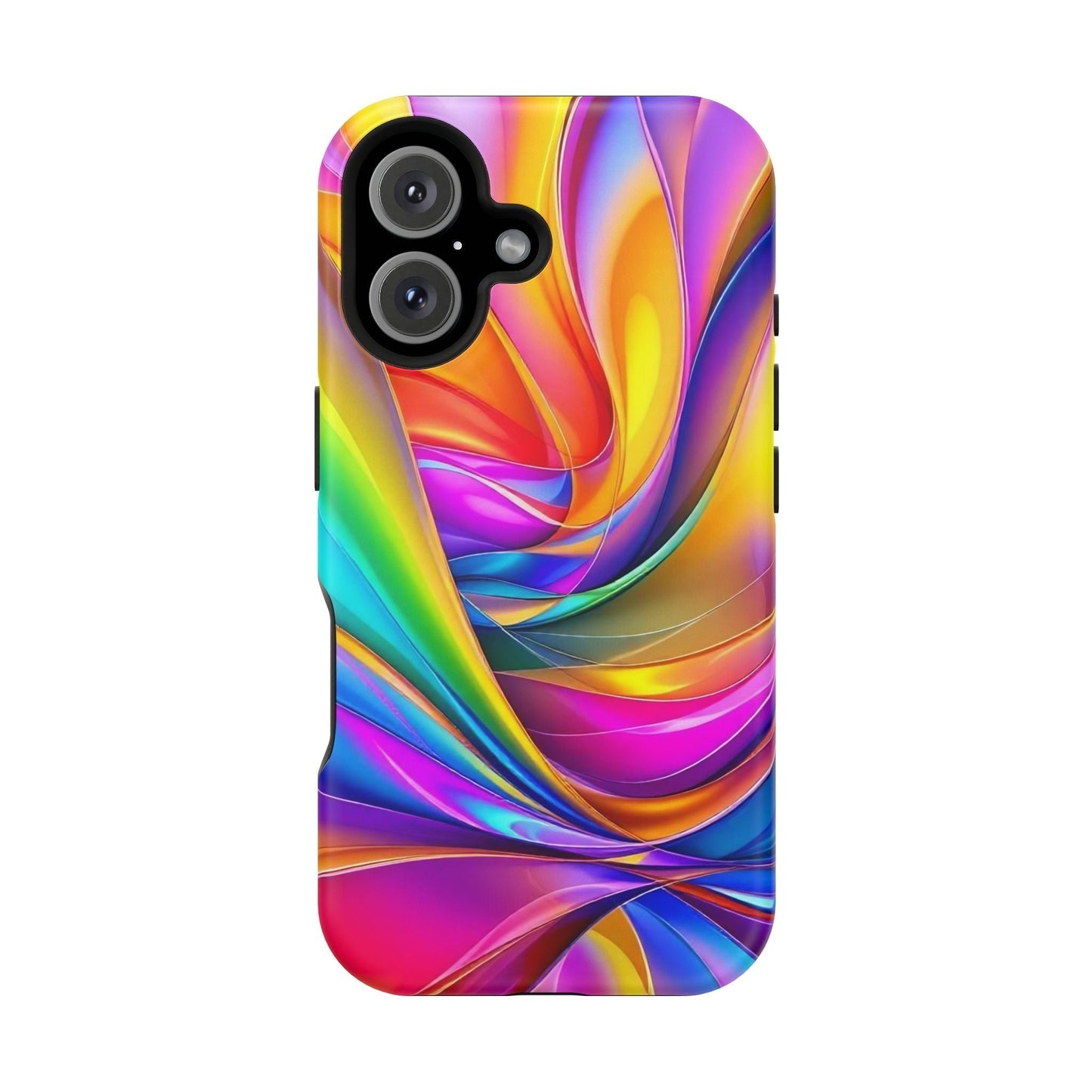 Colorful Deconstructed Rainbow Wave iPhone tough case with vibrant abstract swirl design and durable protective layers