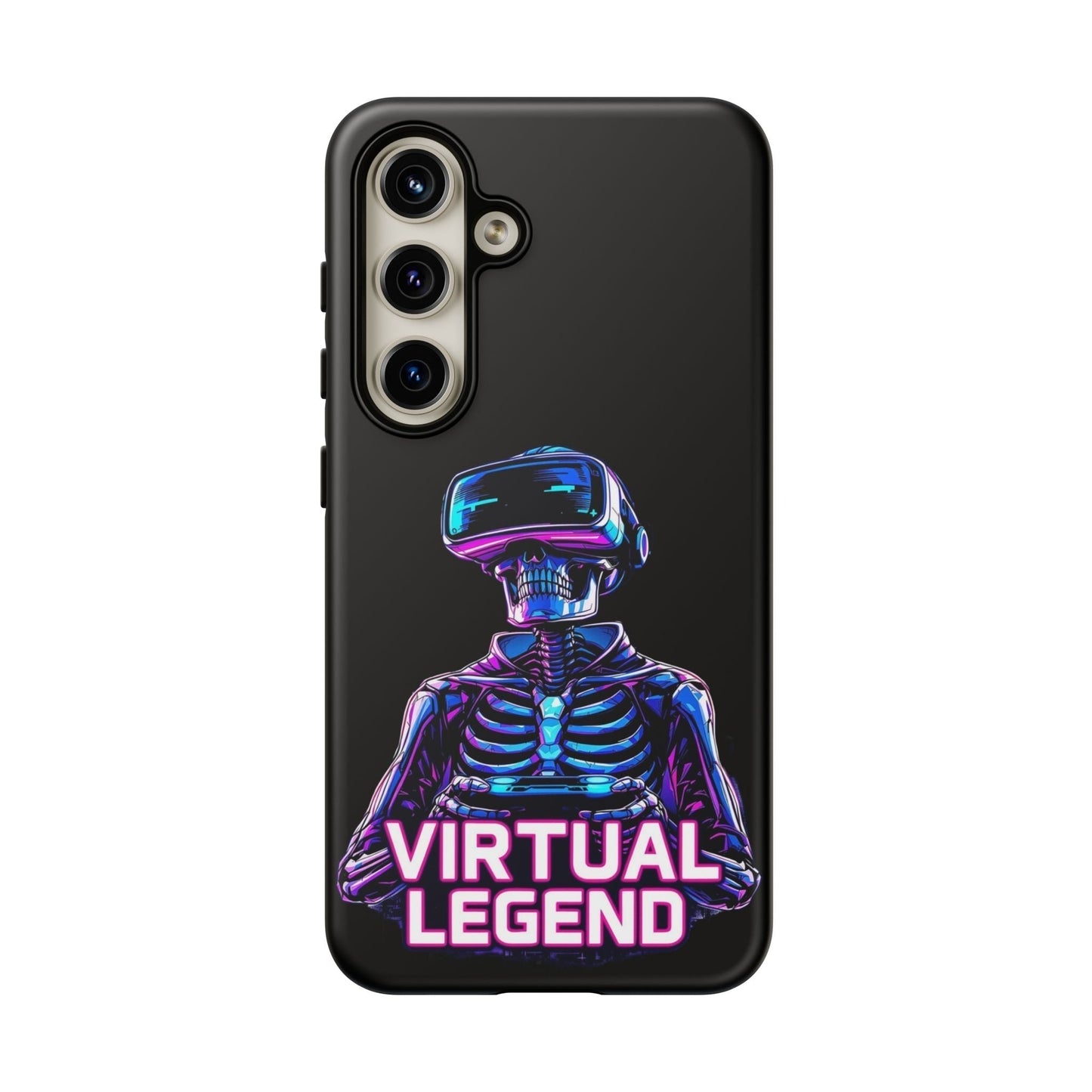 Samsung phone case with Virtual Legend Gamer tough shock-absorbing design and 3D skeleton gamer graphic