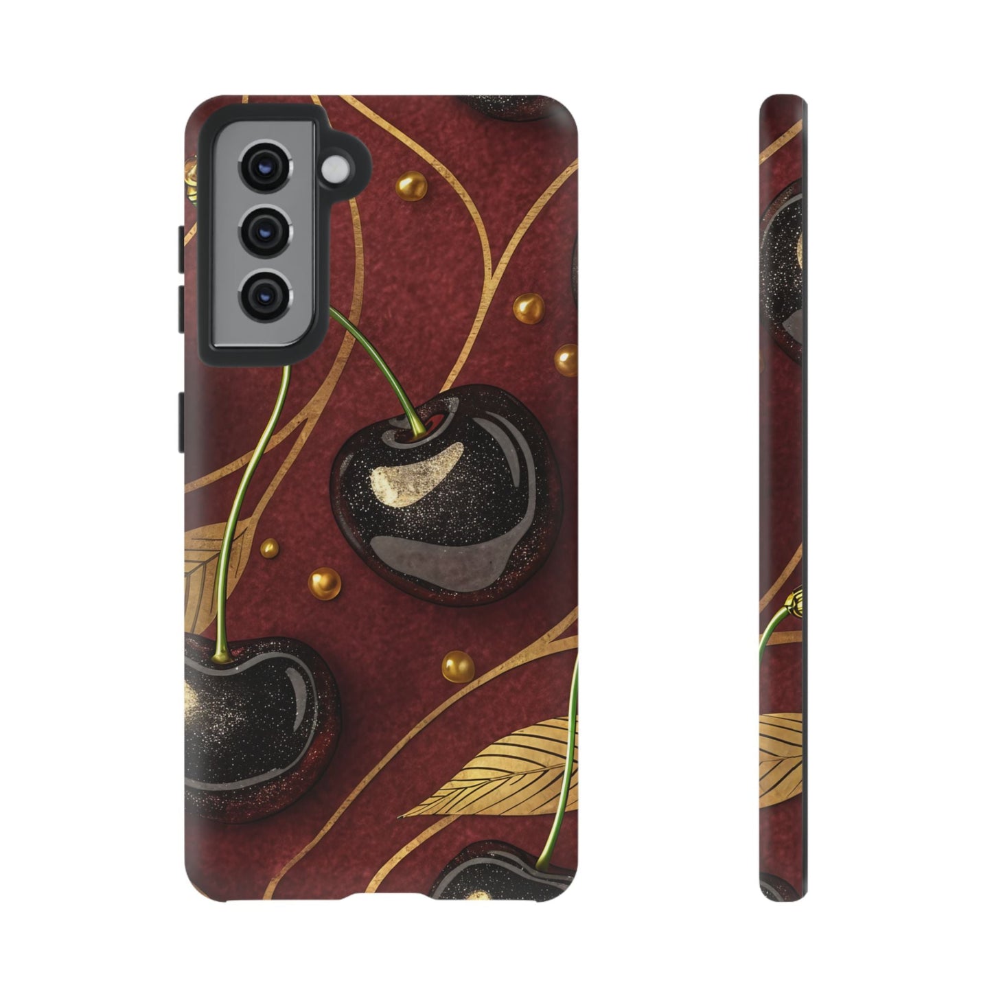 Samsung phone case with golden cherry design, durable and stylish protective cover for Galaxy models