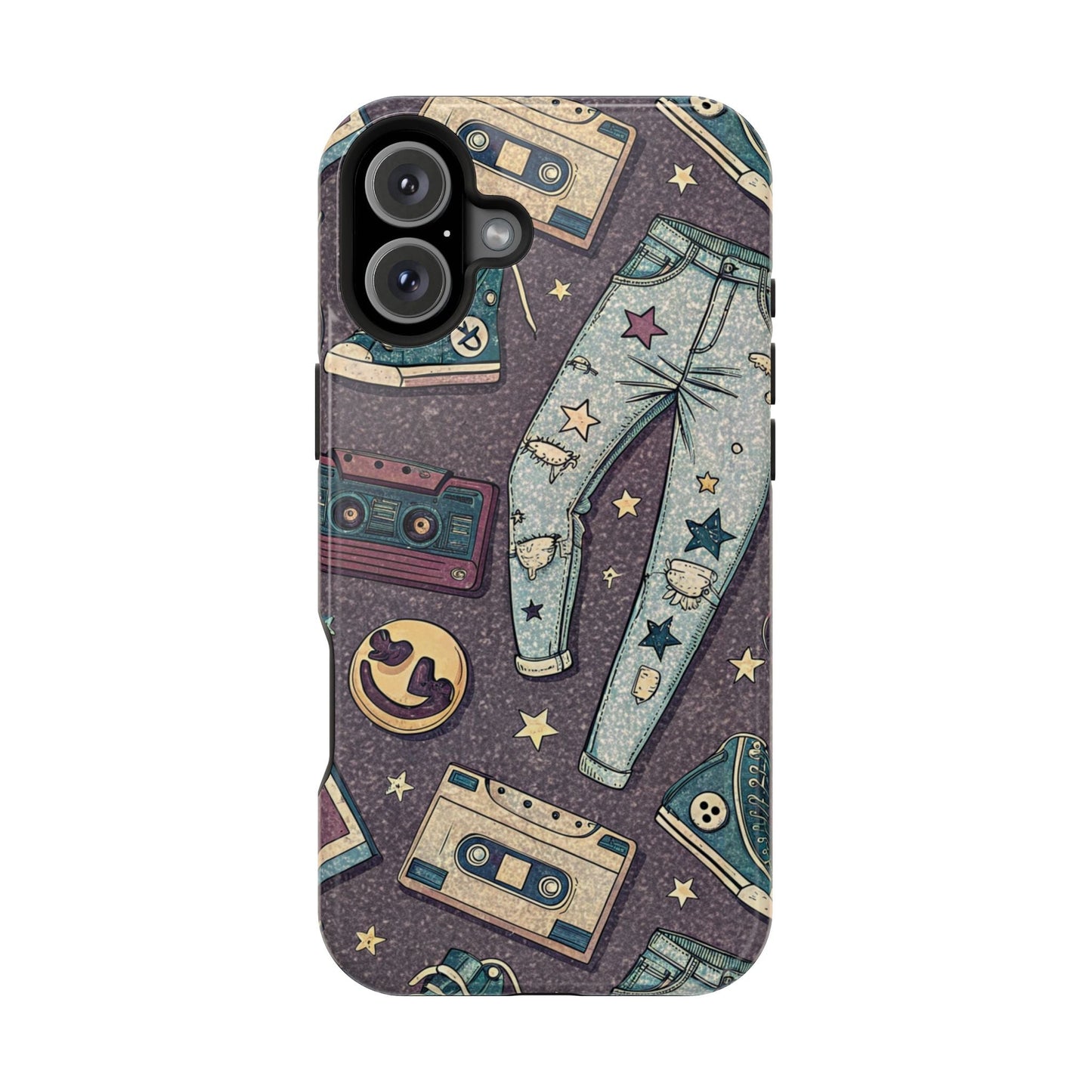 90s grunge cassette tape collage iPhone tough case with ripped jeans and band logo design