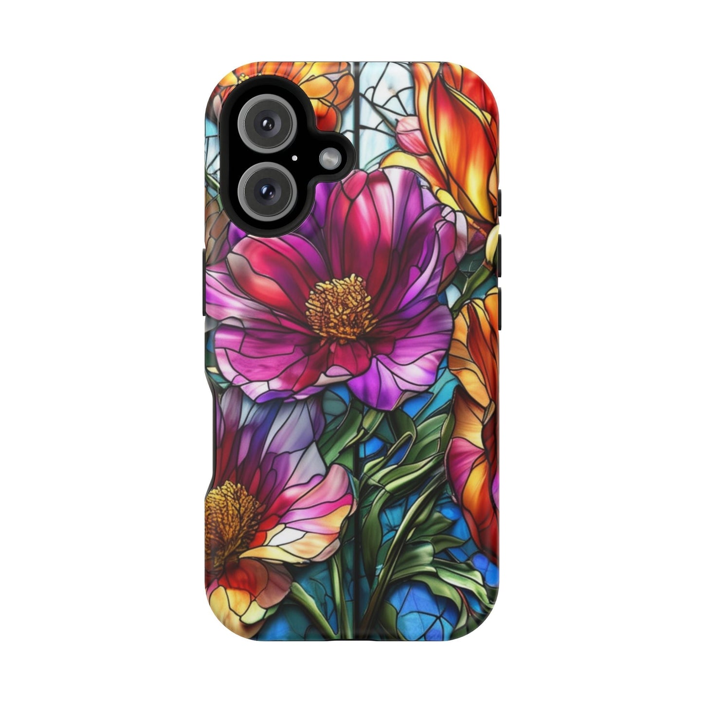 Vibrant purple flower iPhone case with photo-realistic print and durable polycarbonate protection