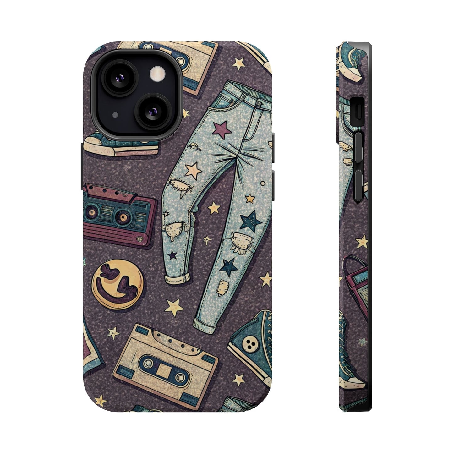 90s grunge cassette tape collage iPhone tough case with ripped jeans and graffiti band logos design