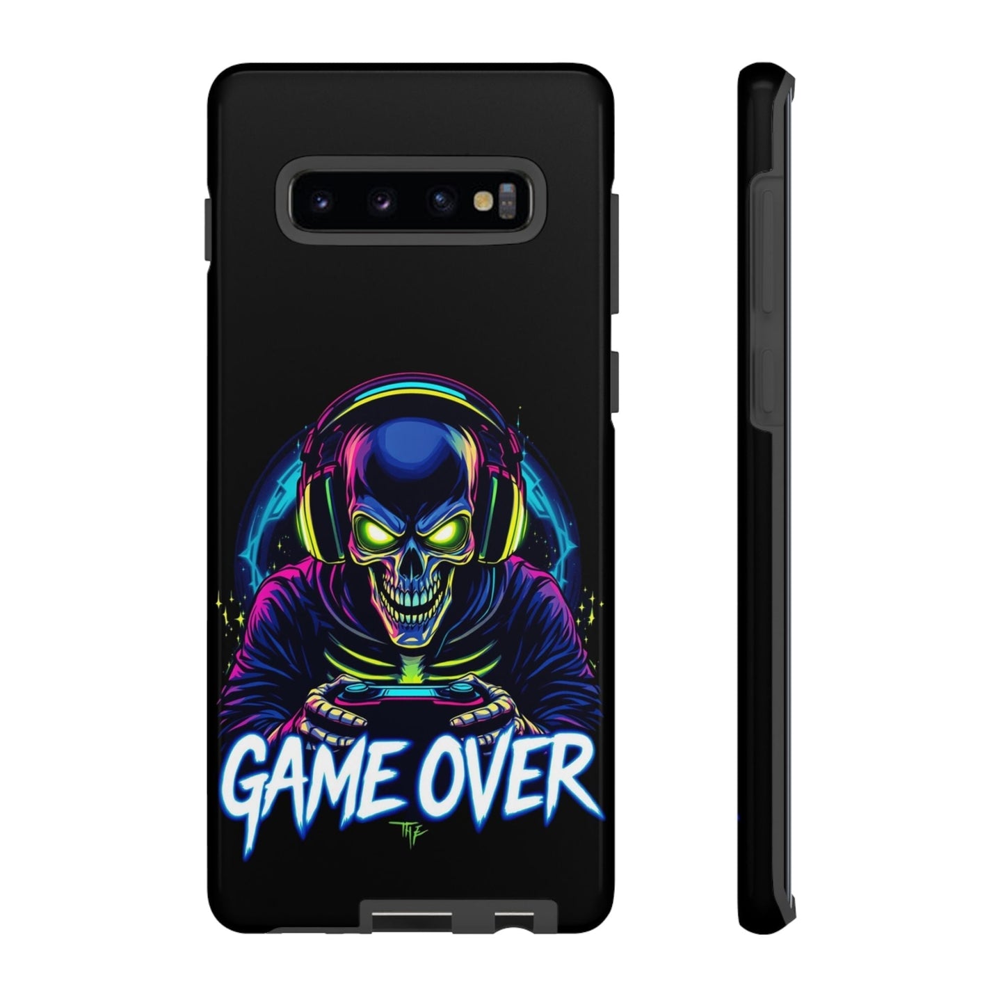 Game Over Design Samsung tough case with colorful gamer skull graphic and impact-resistant protection for Galaxy phones