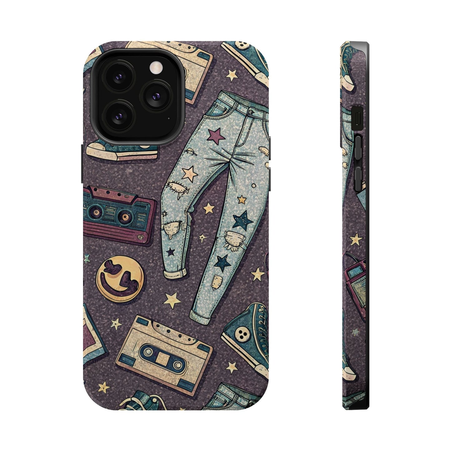 90s grunge cassette tape collage iPhone tough case with retro jeans and sneakers design
