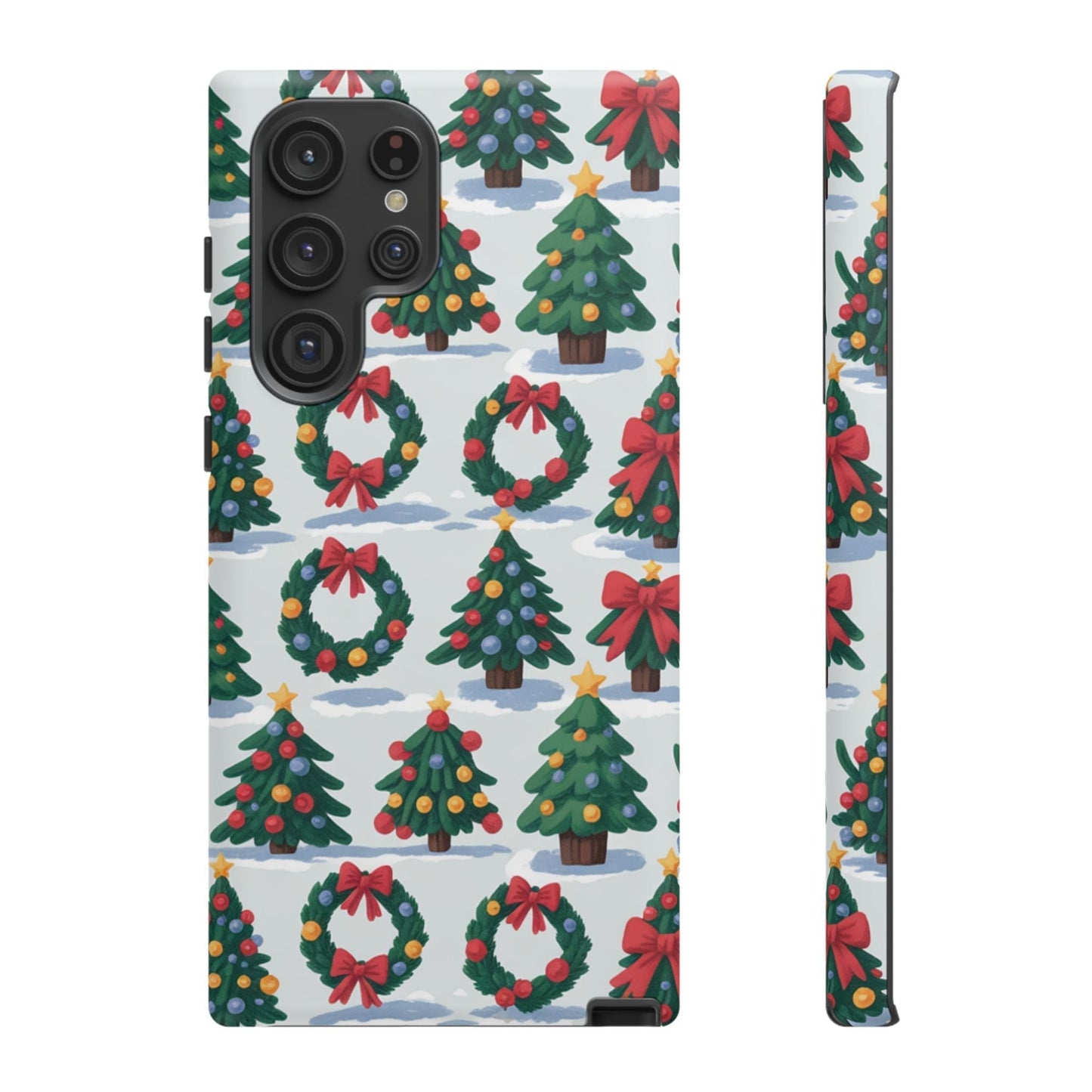 Samsung phone case with festive Holiday Wreath Tree pattern and Christmas decorations for seasonal protection