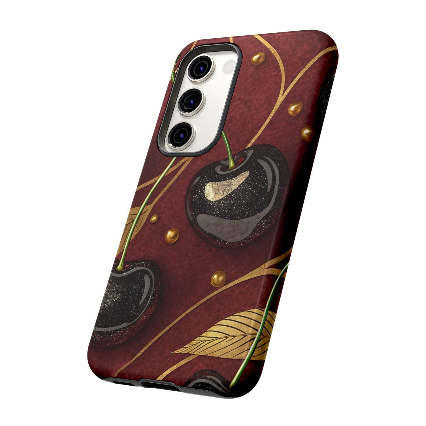 Golden Cherry Samsung Tough Case with 3D cherry design, protective phone cover for drops and scratches