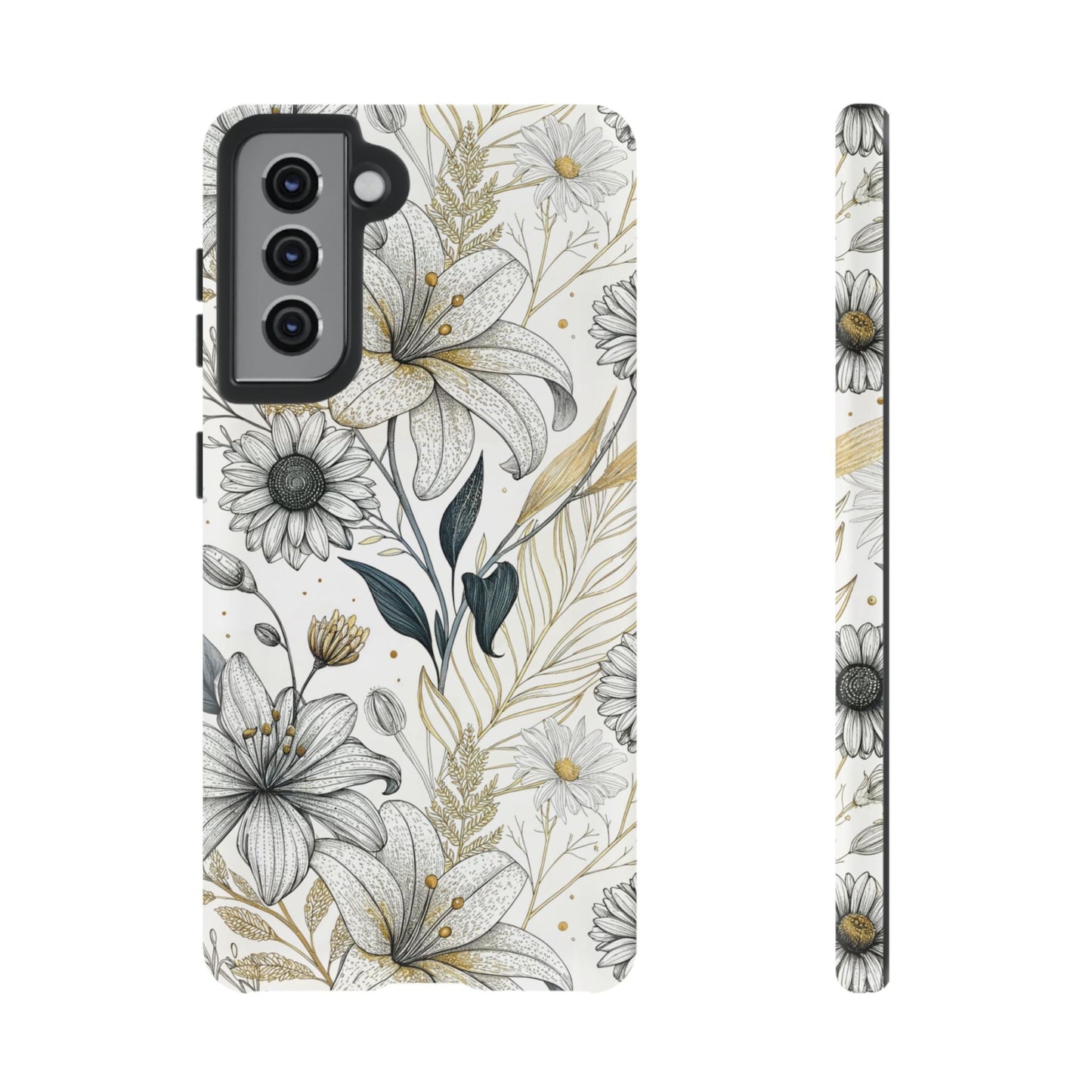 Golden Leaf Minimalist Samsung tough case with floral design and premium drop protection