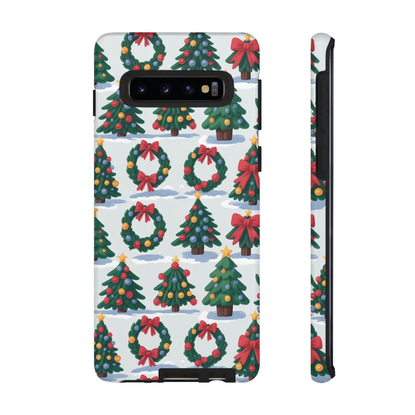 Samsung phone case with festive Holiday Wreath Tree and Christmas decorations pattern