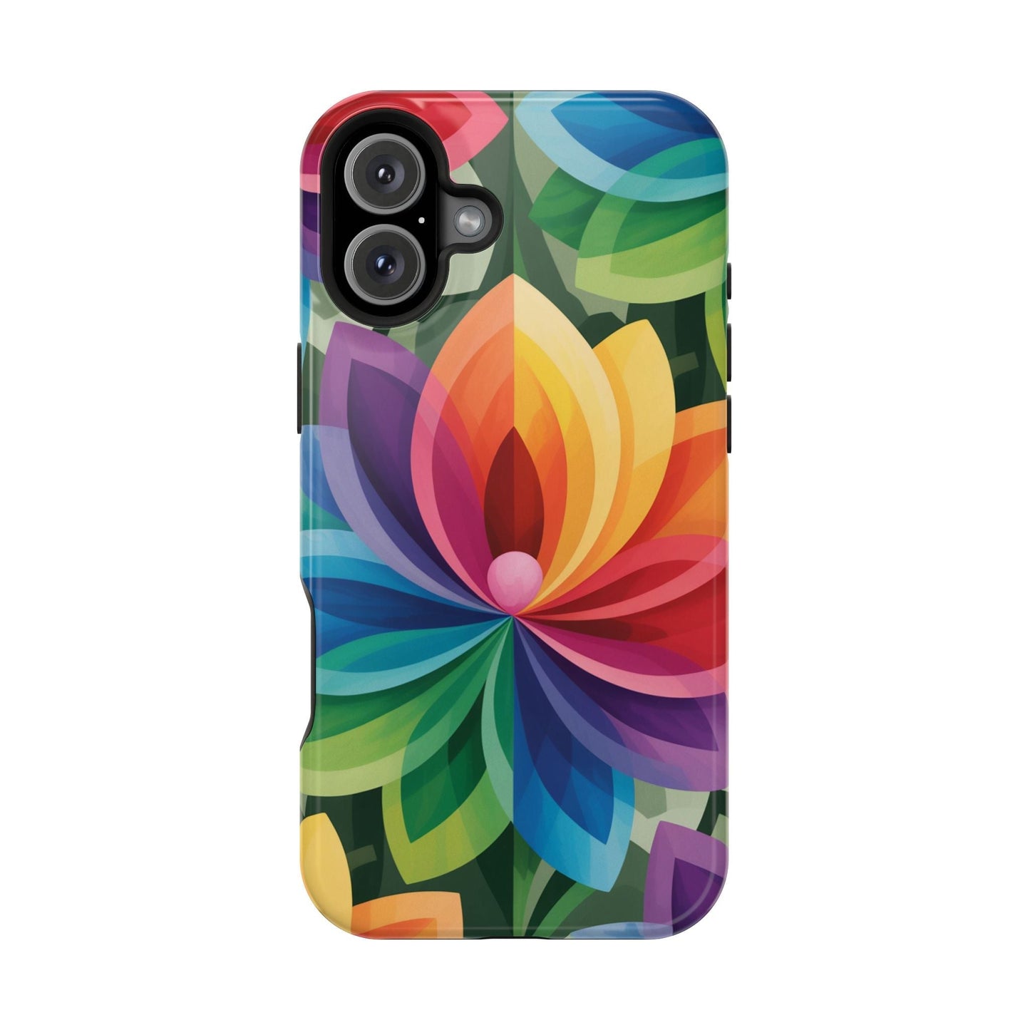 Colorful Rainbow Flower iPhone Case with magnetic tough dual-layer protection and vibrant photo-quality print