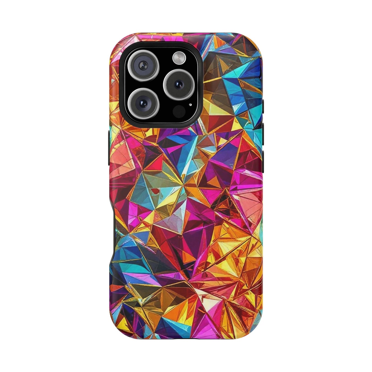 Rainbow Foil iPhone Tough Case with vibrant multicolor geometric foil design and MagSafe compatibility
