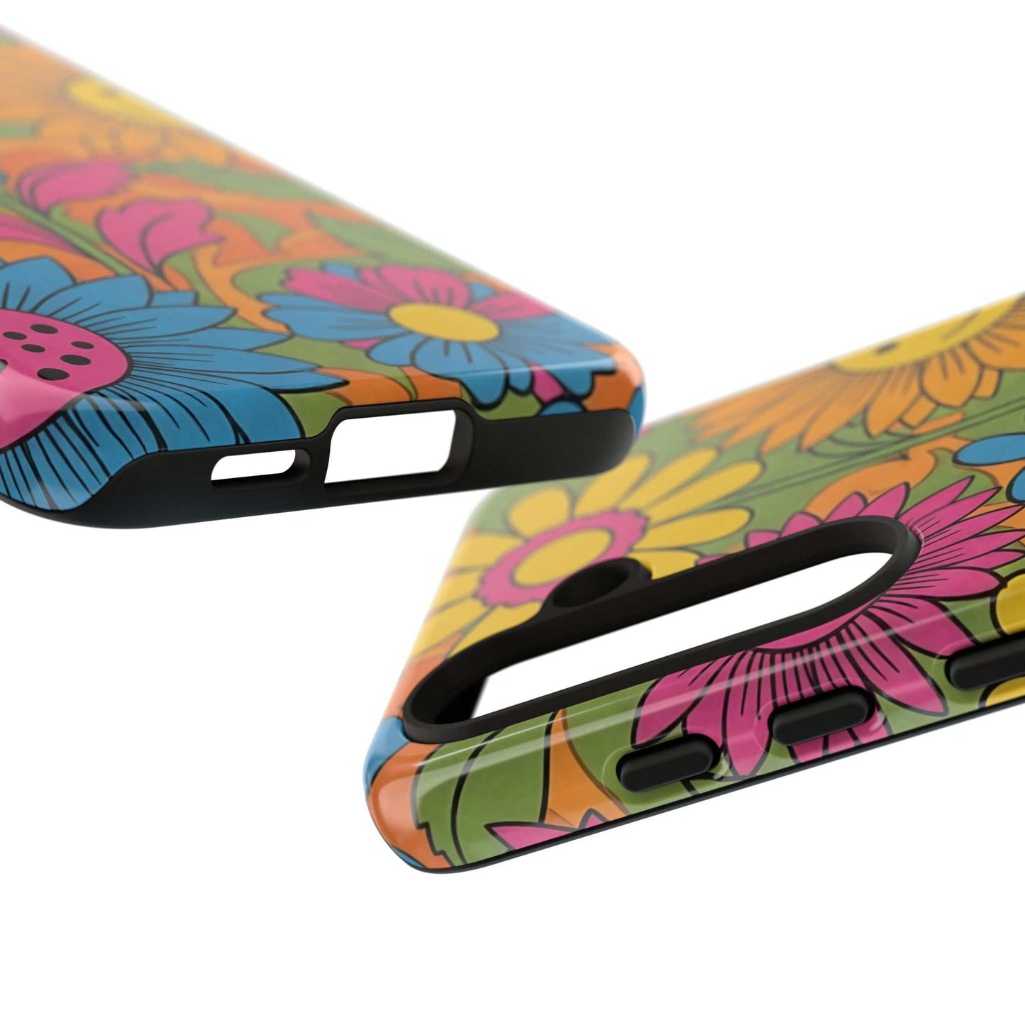 Colorful Flower Power Samsung Phone Case with 3D wrap and shock-absorbing silicone liner for protection