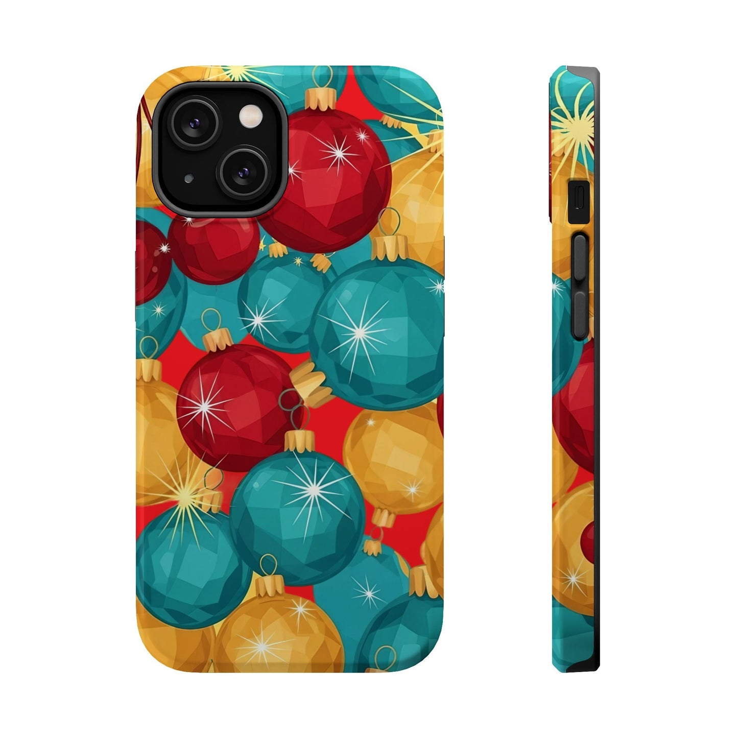 iPhone case with colorful Christmas Tree Sparkle Bulbs pattern for festive holiday protection