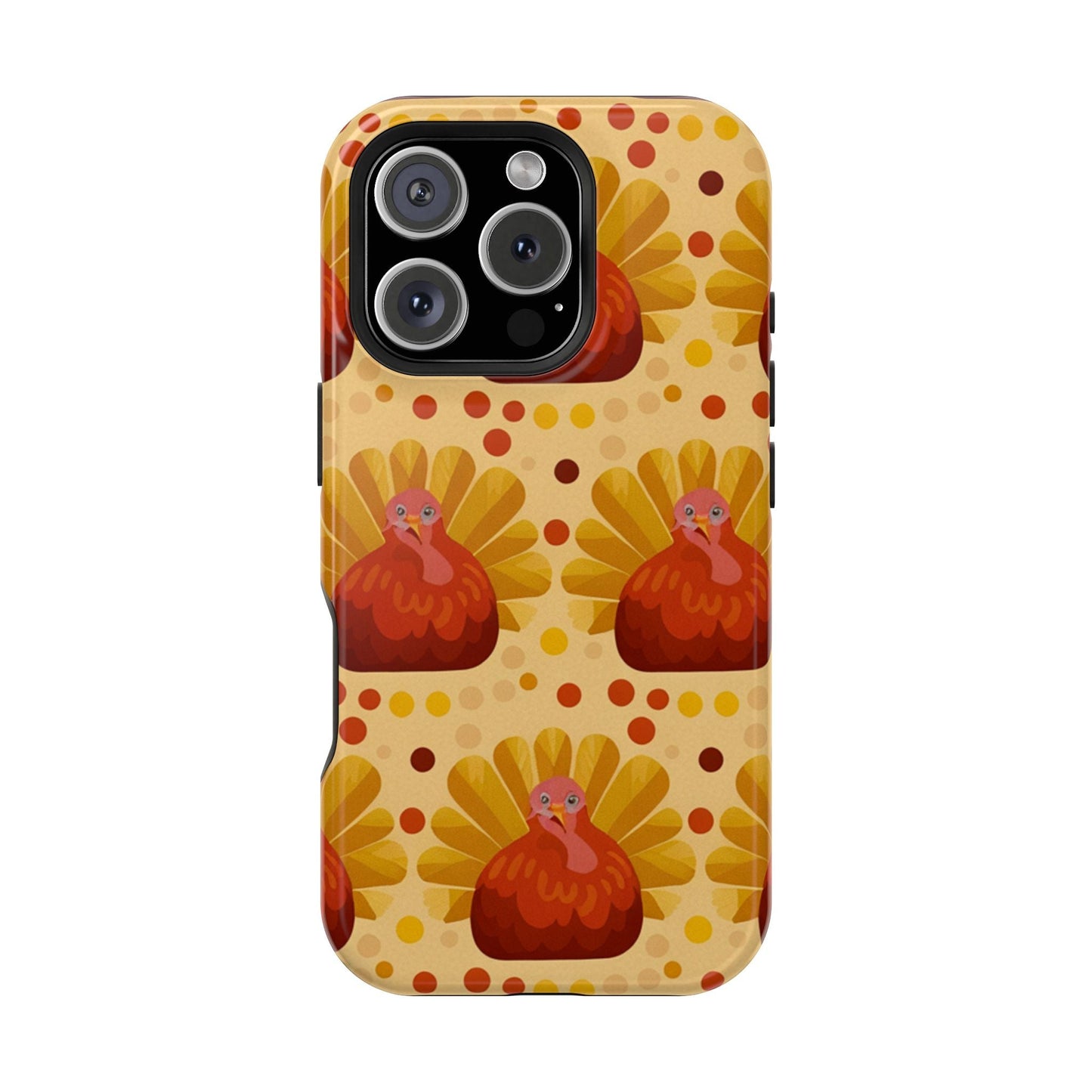 Turkey Celebration iPhone Case with vibrant turkey design, durable polycarbonate, and MagSafe compatible protection for Thanksgiving.