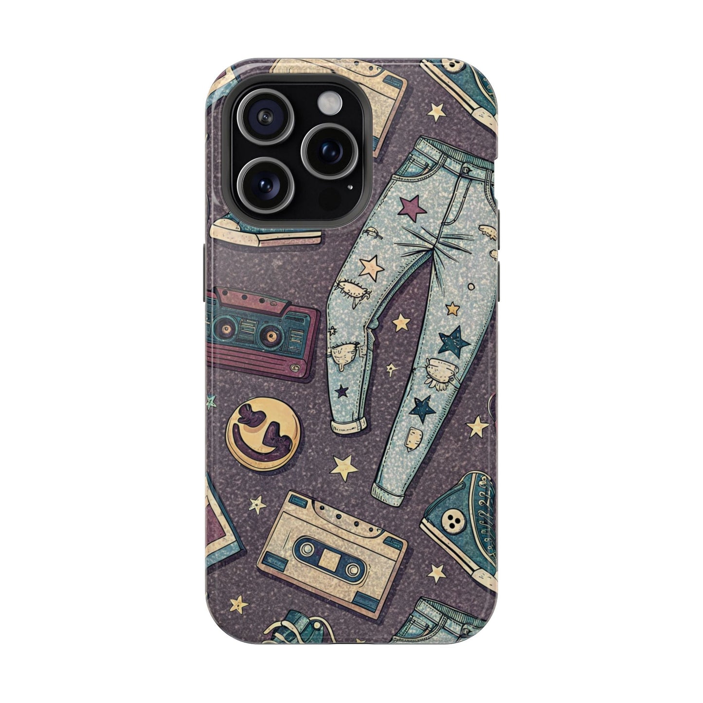 90s grunge cassette tape collage iPhone tough case with retro ripped jeans and sneakers design
