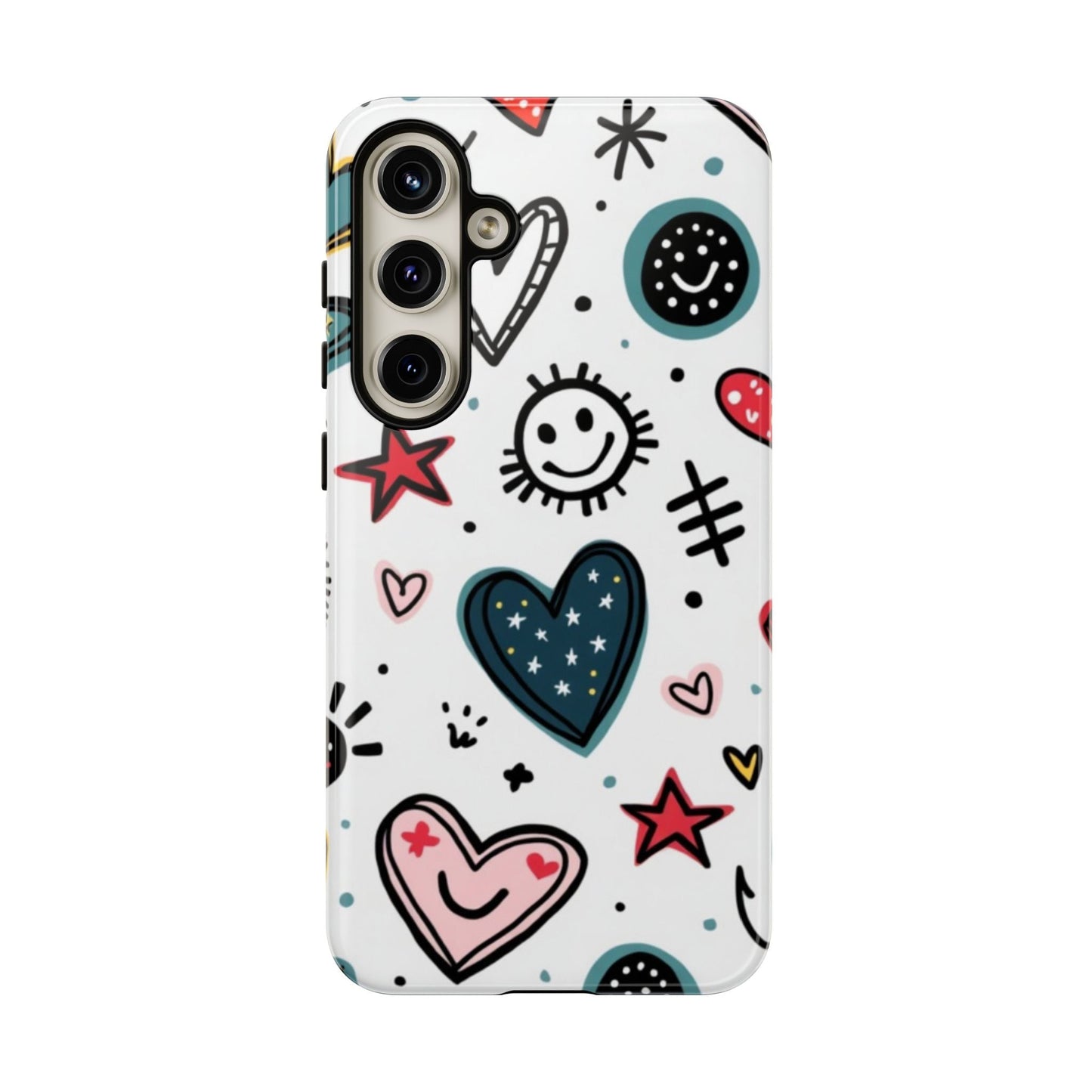 Smiles and Hearts Samsung tough phone case with playful heart and smiley designs for Galaxy S series