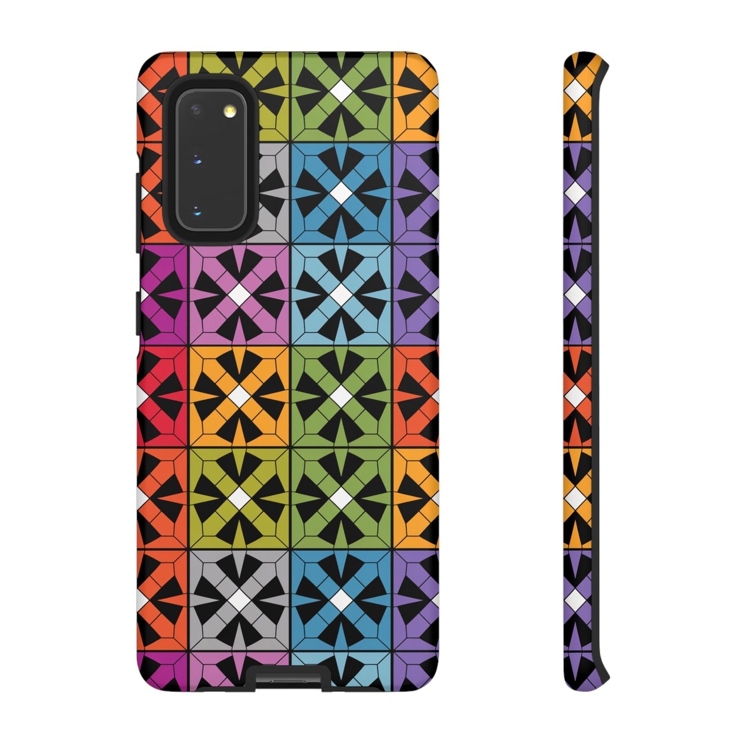 Samsung Galaxy case with durable shockproof protection featuring a vibrant Rainbow Abstract Design in a colorful geometric pattern