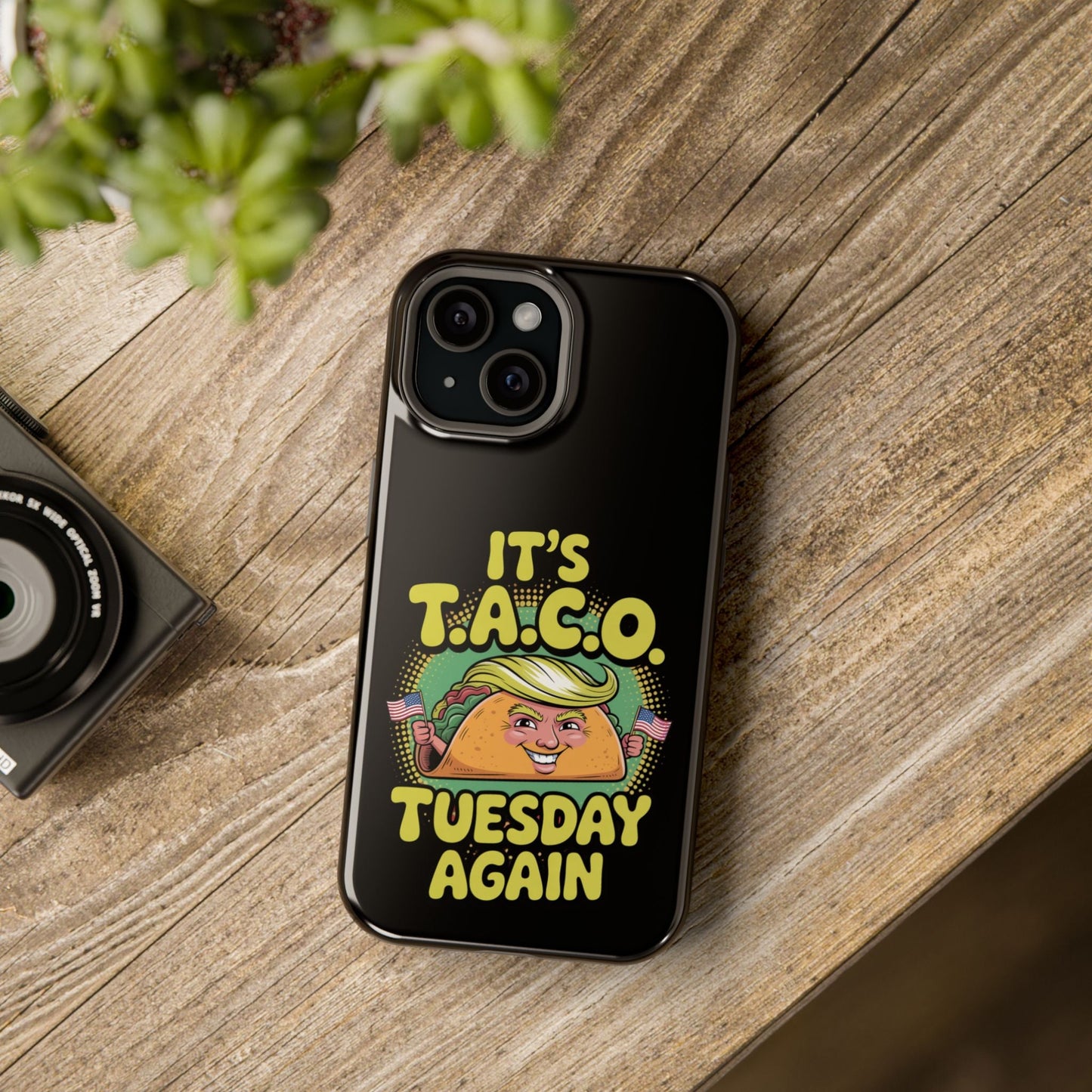 iPhone Tough Case with "It's Taco Tuesday Again" colorful graphic design and MagSafe compatibility