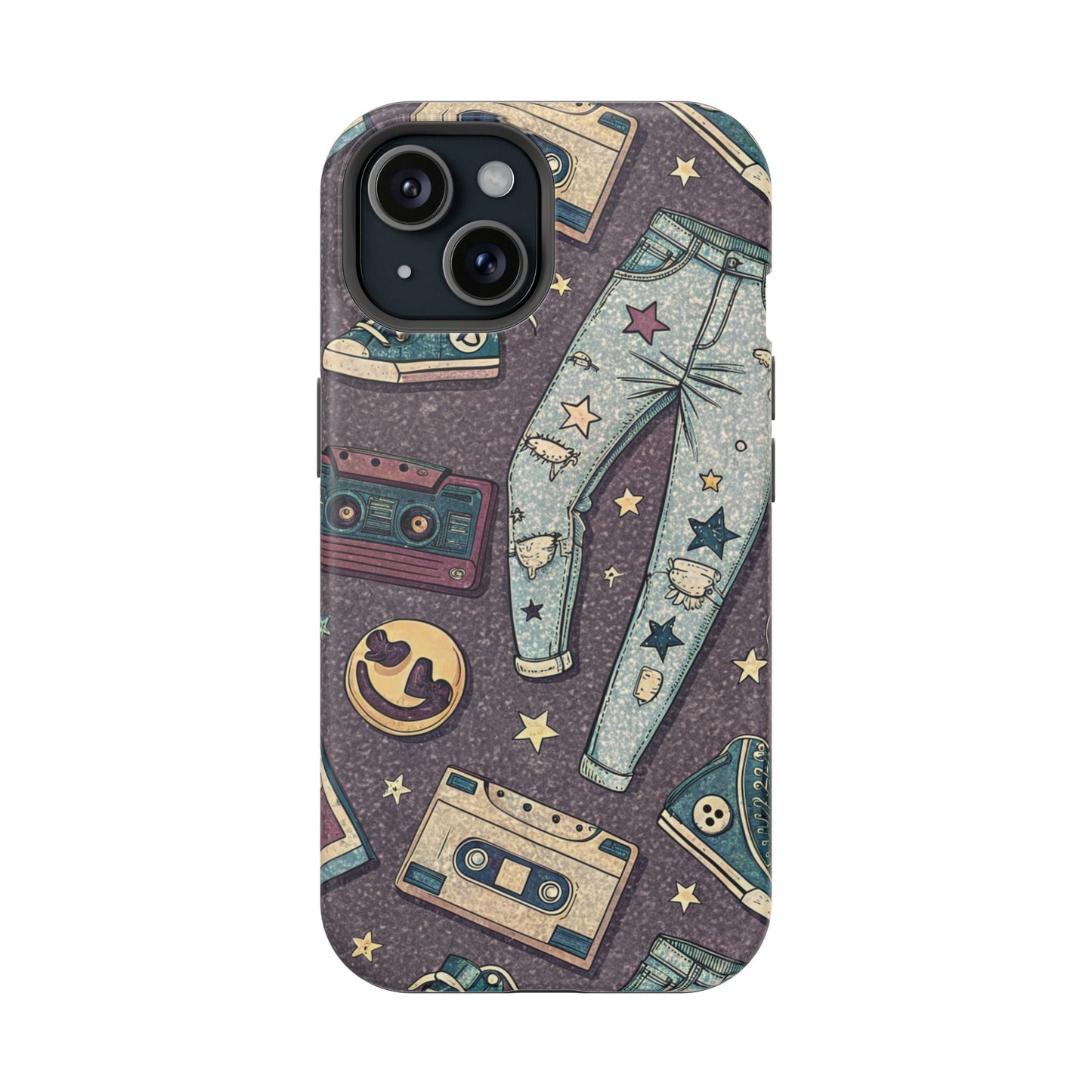 90s grunge cassette tape collage iPhone tough case with ripped jeans and retro music design