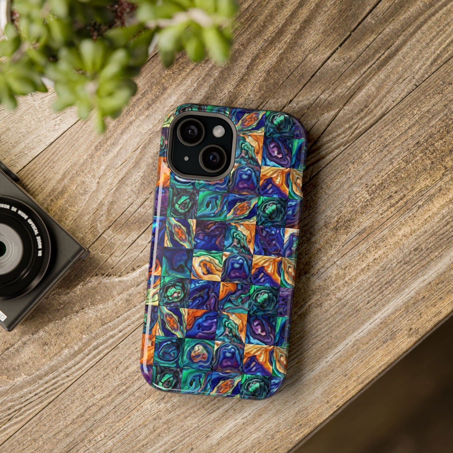 Abstract Purple & Green Seascape Magnetic Impact-Resistant iPhone Case