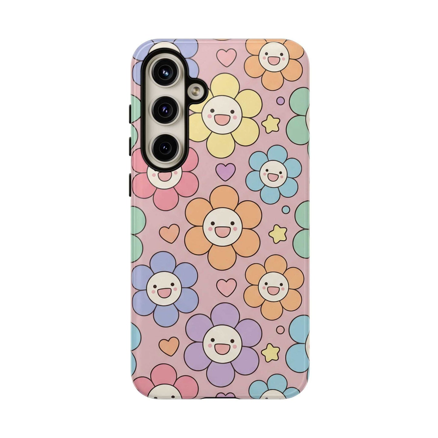 Happy Flower Samsung Phone Case with colorful smiling floral design and durable dual-layer protection for Samsung phones