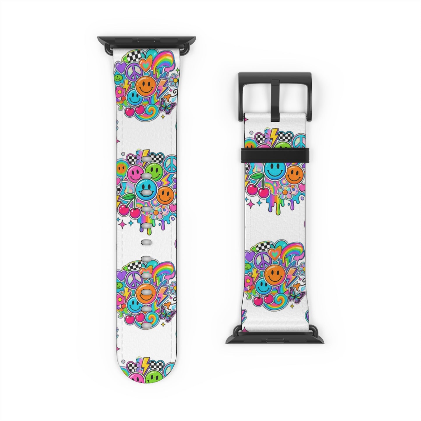 Floral Smiley Watch Band — Colorful Happy Face Apple Watch Strap