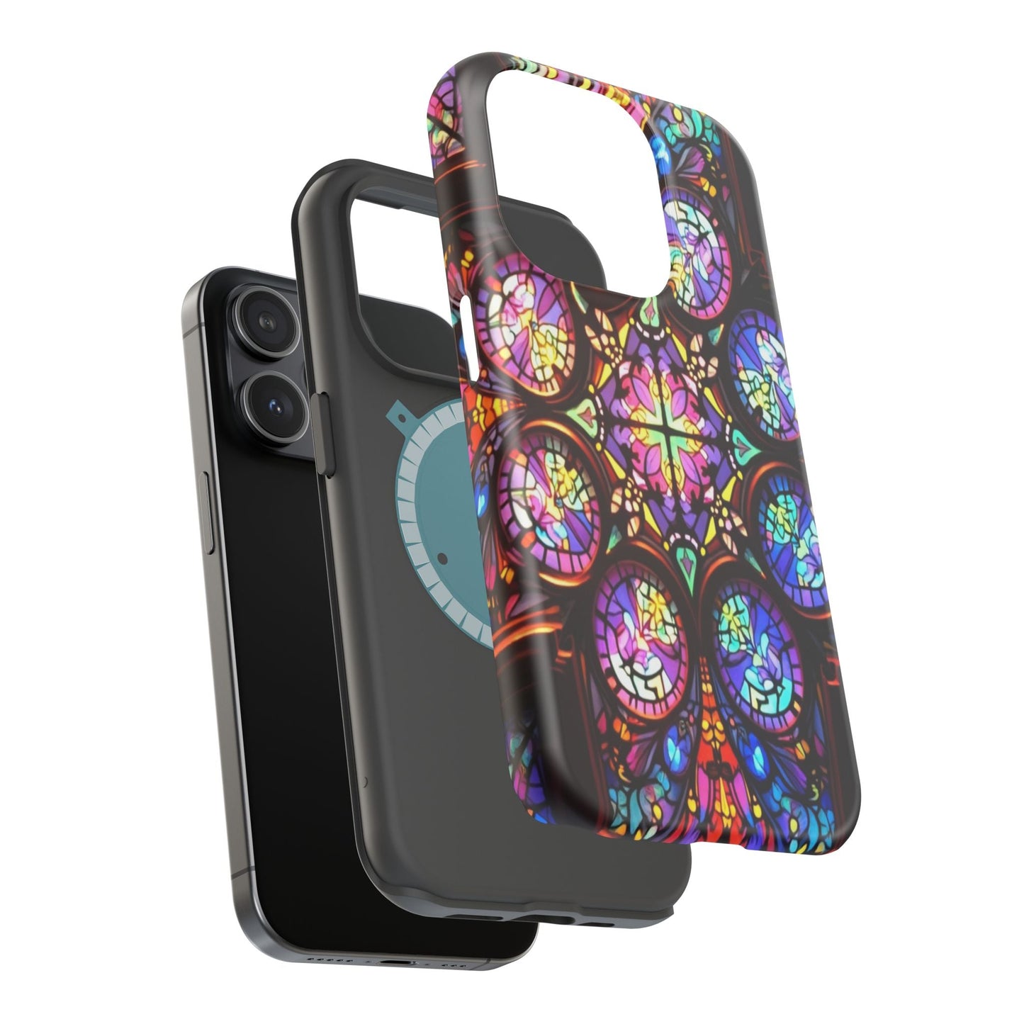 Colorful Hypnotic Stain Glass artistic iPhone tough case with vibrant stained-glass pattern and durable dual-layer protection