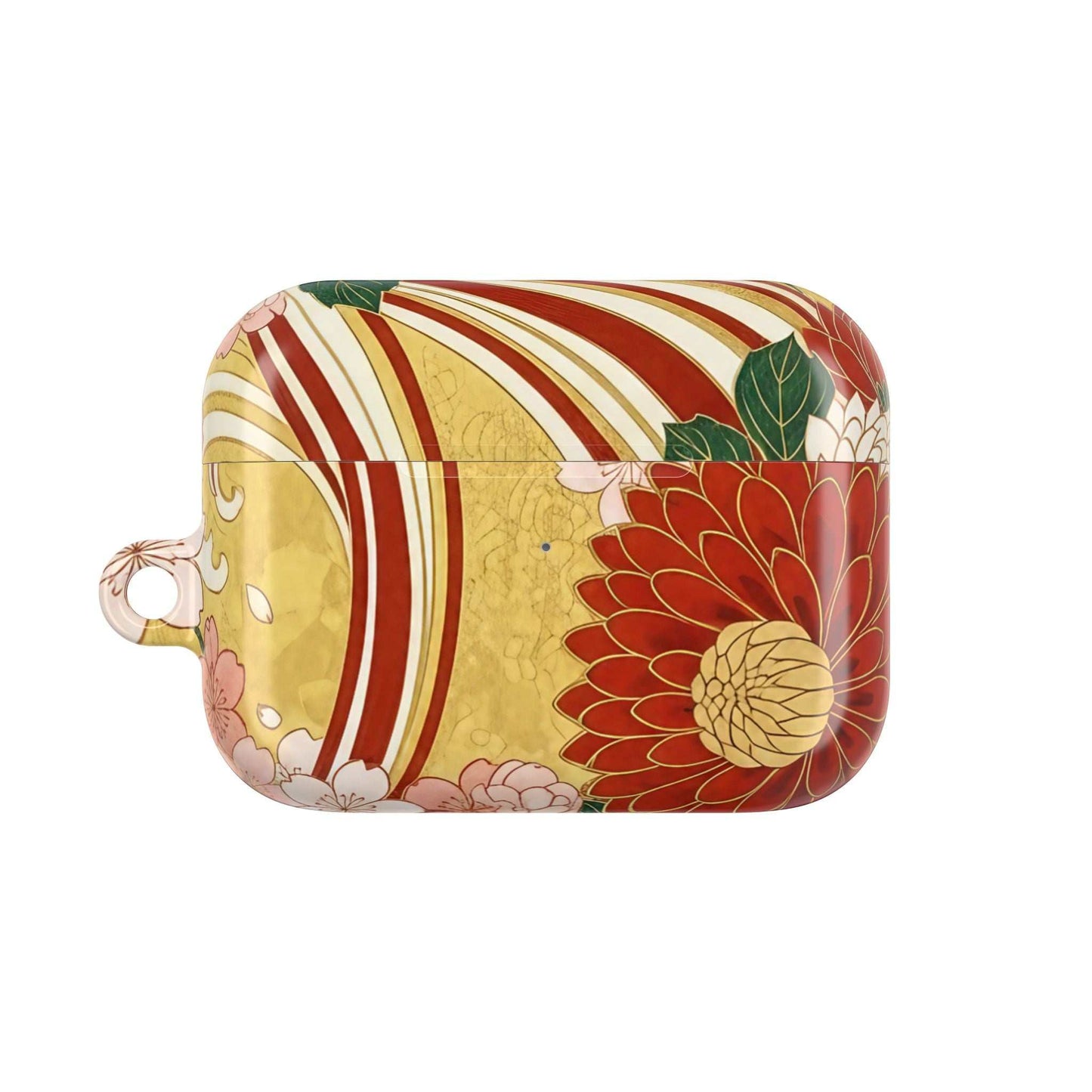 Japanese floral gold chrysanthemum design AirPod case with durable polycarbonate and gloss finish