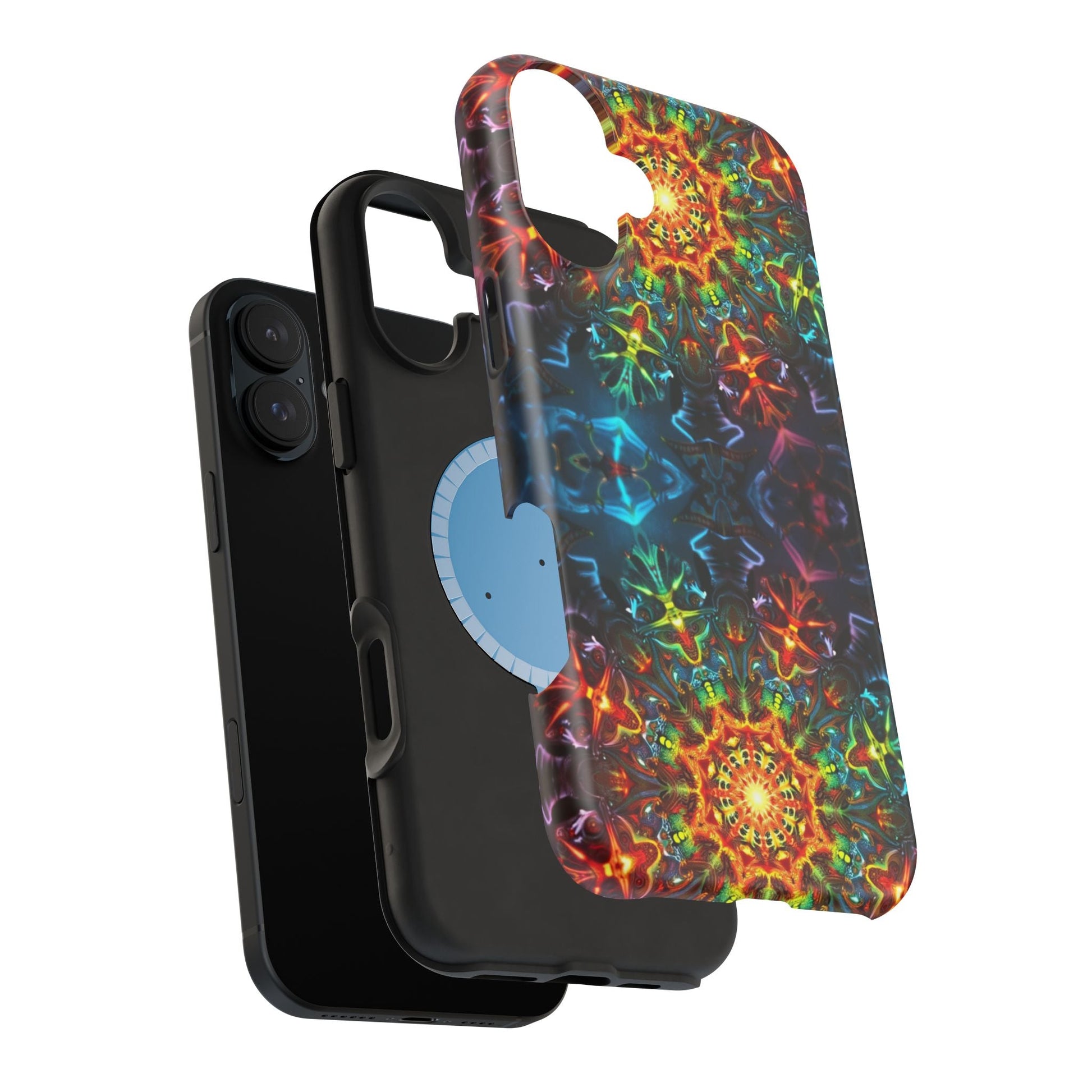 Abstract Kaleidoscope Design colorful protective iPhone case with dual-layer shock absorption and MagSafe compatibility