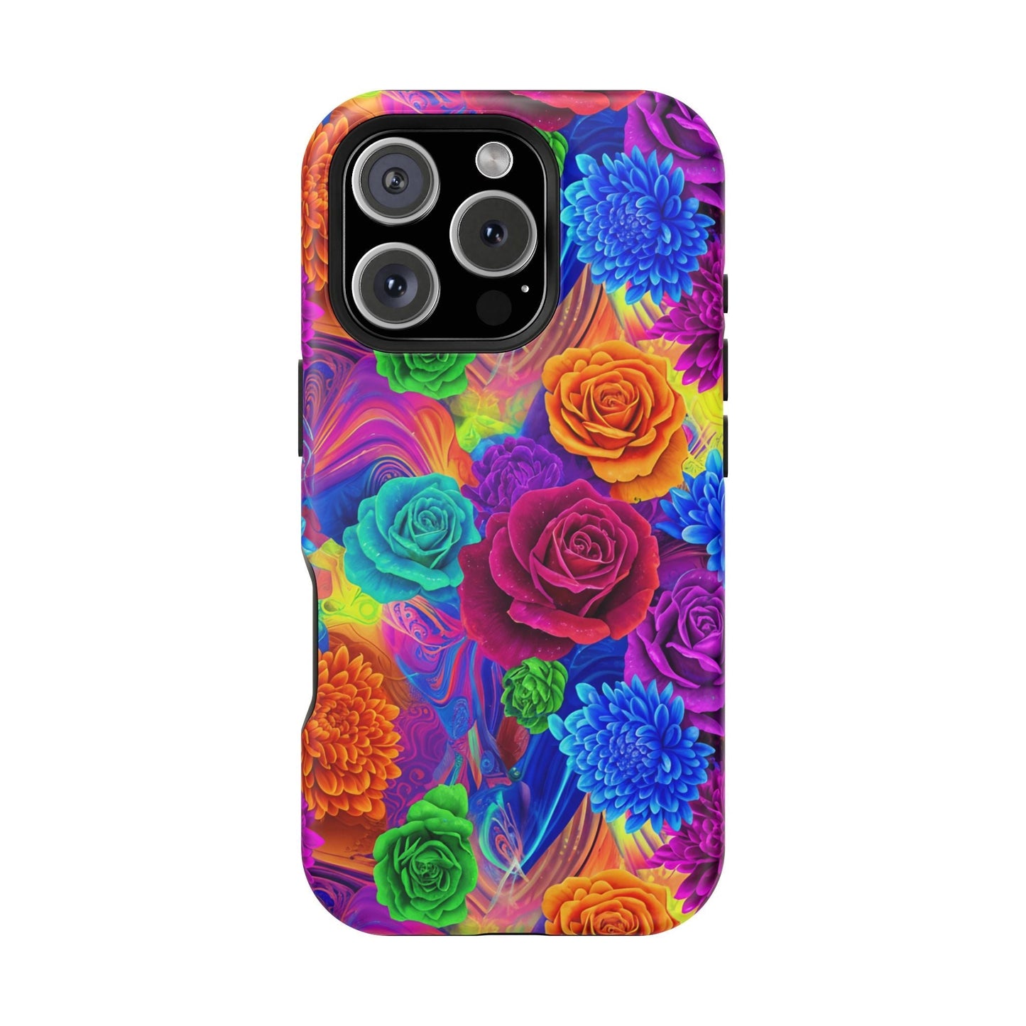 iPhone Tough Case with vibrant seamless floral pattern and impact-resistant dual-layer design