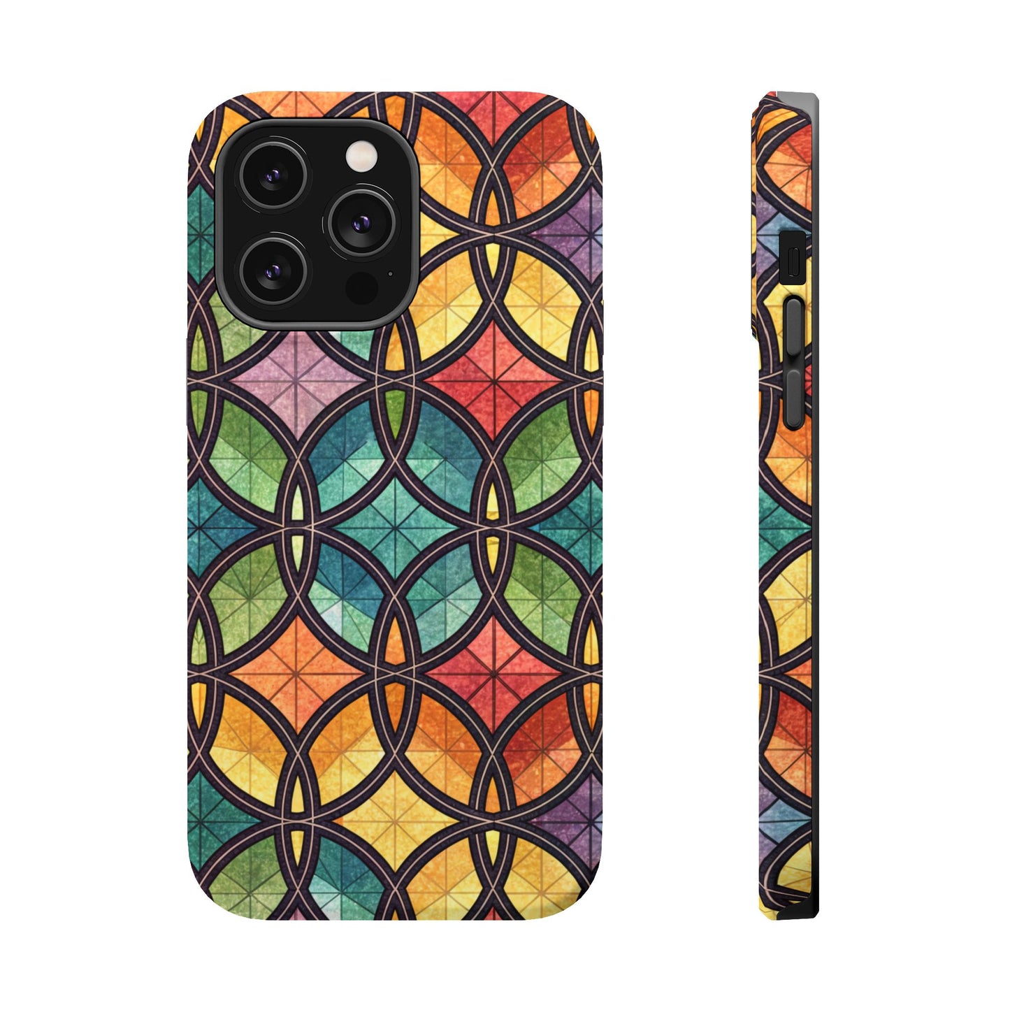 Rainbow Stain Glass iPhone Case – Durable MagSafe® Tough Phone Cover with Colorful Artistic Design