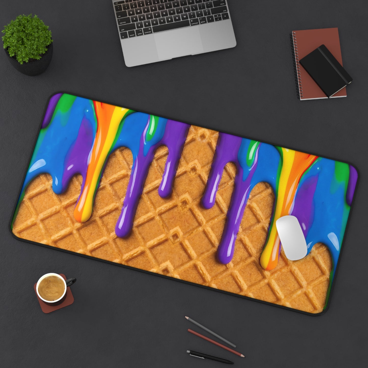 Rainbow Waffle Drip Desk Mat