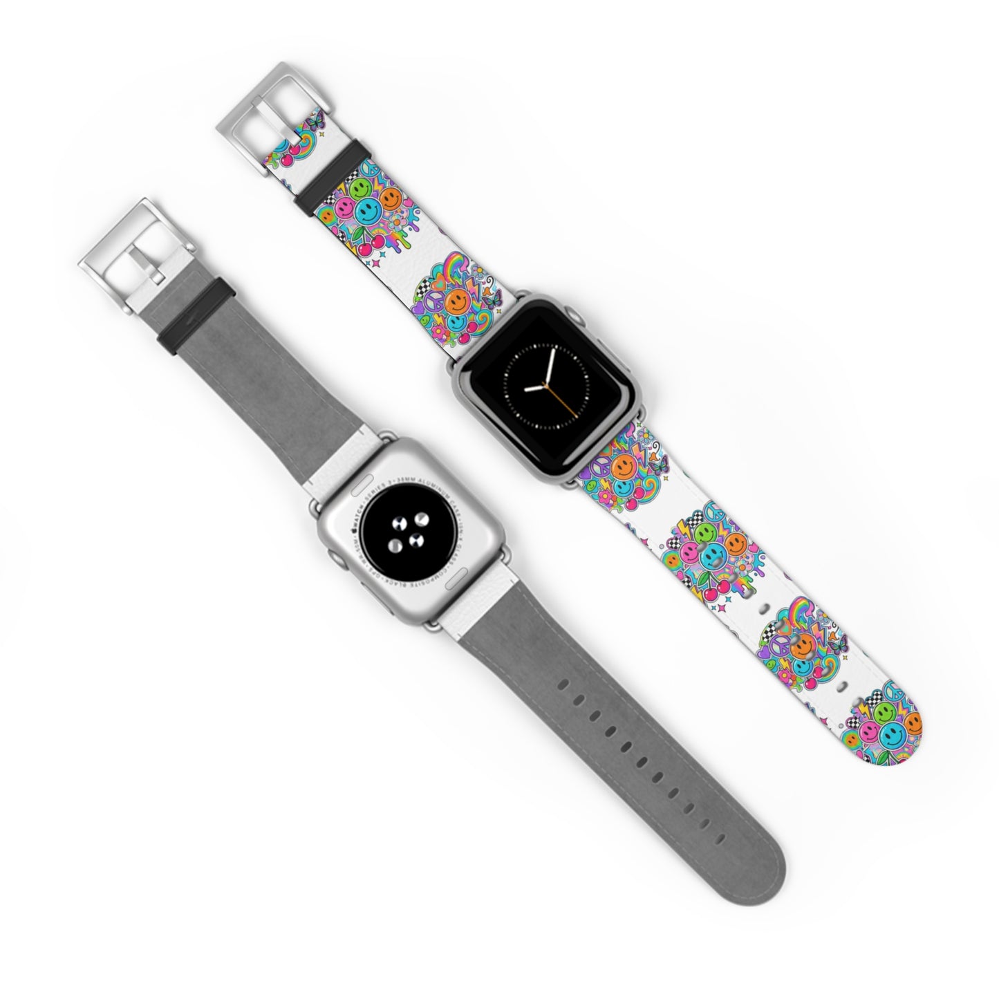 Floral Smiley Watch Band — Colorful Happy Face Apple Watch Strap