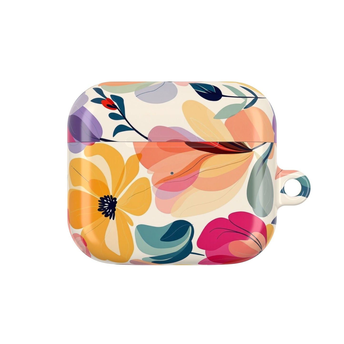 Floral AirPod case with colorful watercolor flower design and durable polycarbonate protection