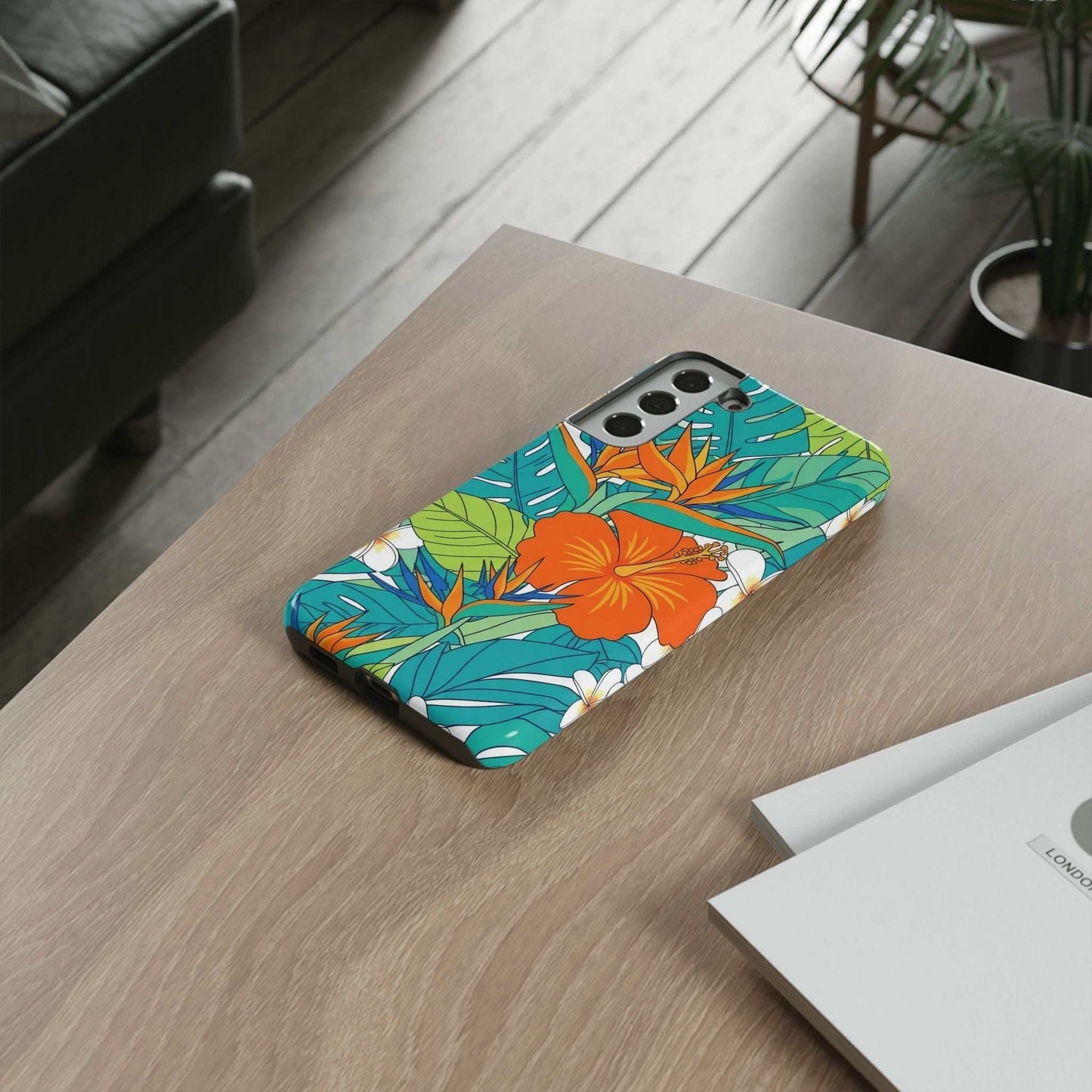 Vibrant floral Samsung case with tropical flower design and durable protective layers