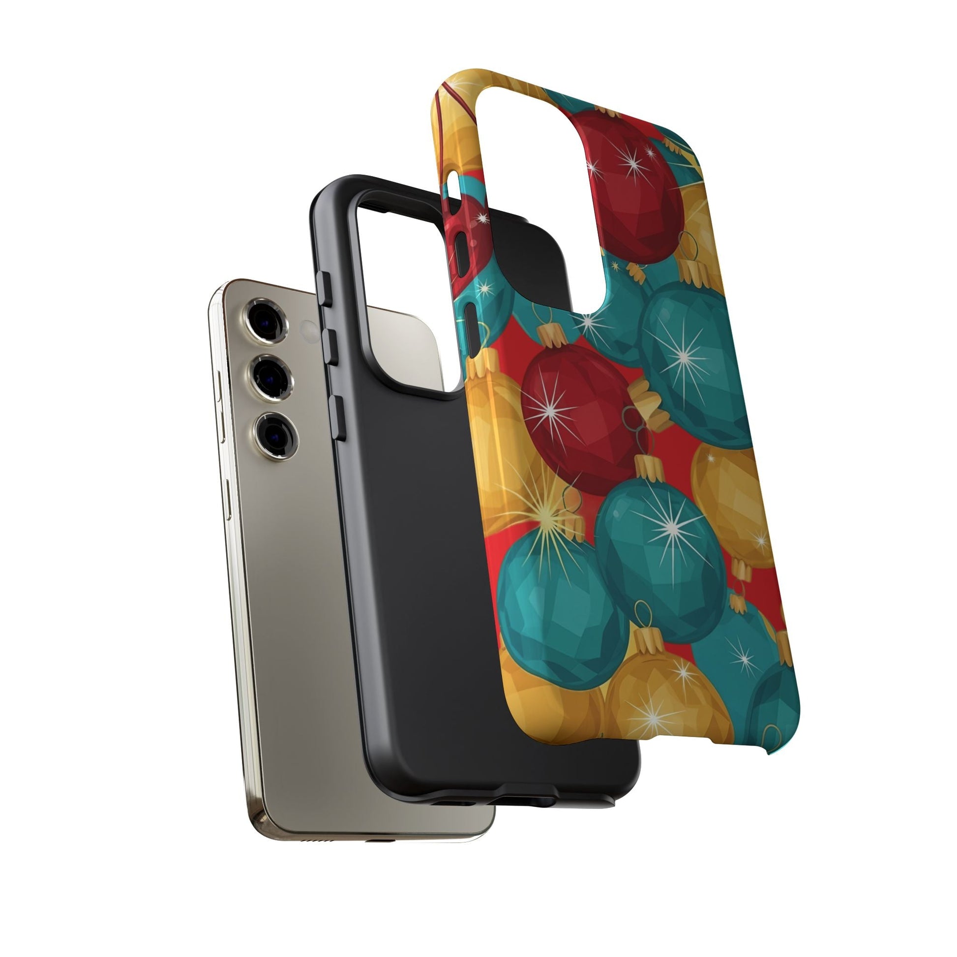 Samsung Tough Case with colorful Christmas tree bulb design, durable shock-absorbing holiday bulb Samsung case for protection and festive style