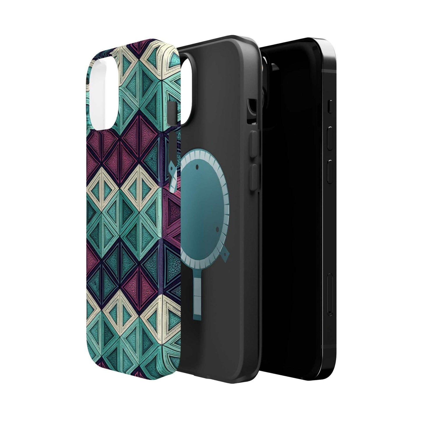Purple and Teal Abstract magnetic iPhone tough case with geometric pattern and MagSafe compatibility