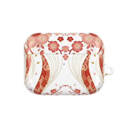 Red Golden Flower AirPod Case with glossy finish and intricate floral design for stylish protection